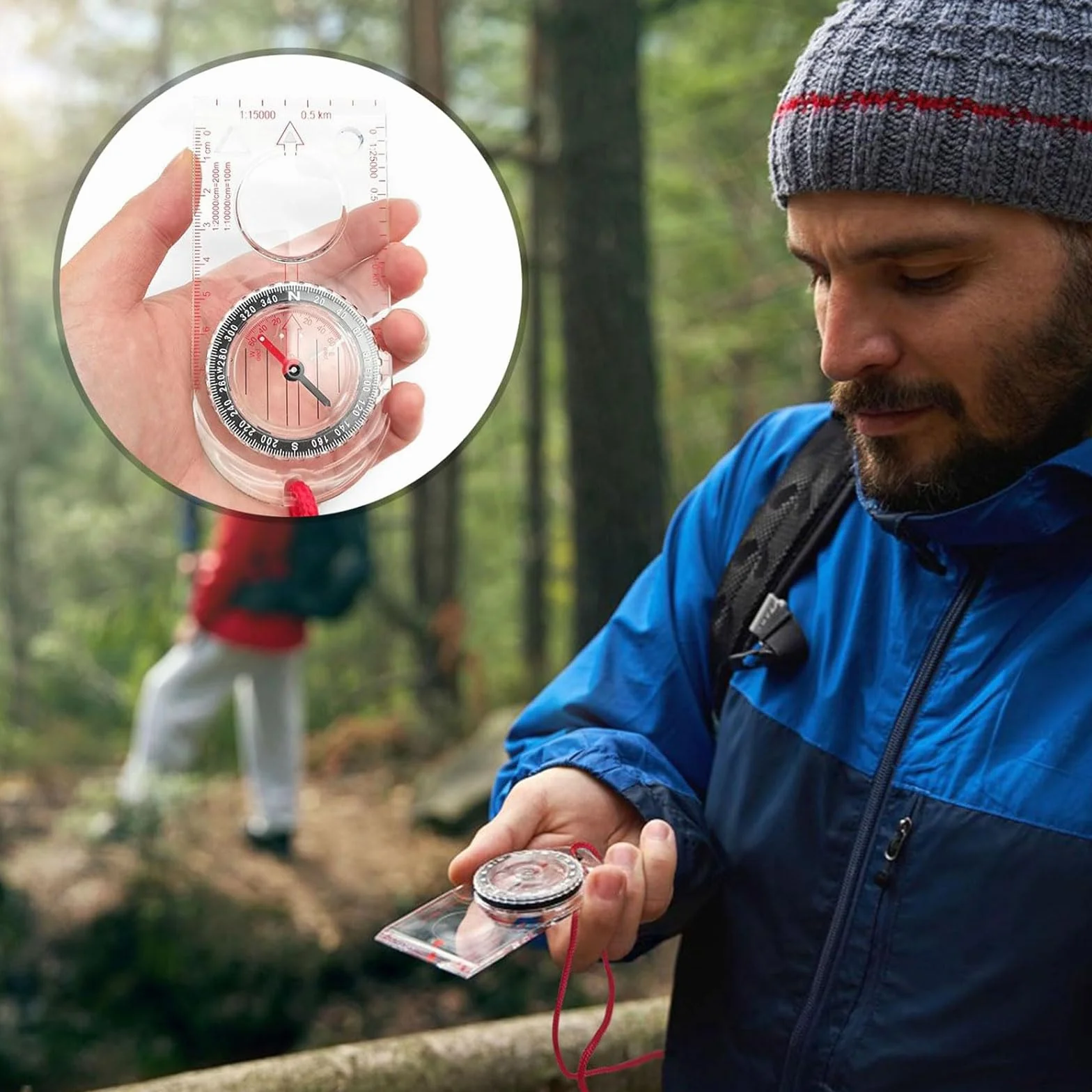Bussola di navigazione trasparente orienteering con declinazione regolabile e cordino