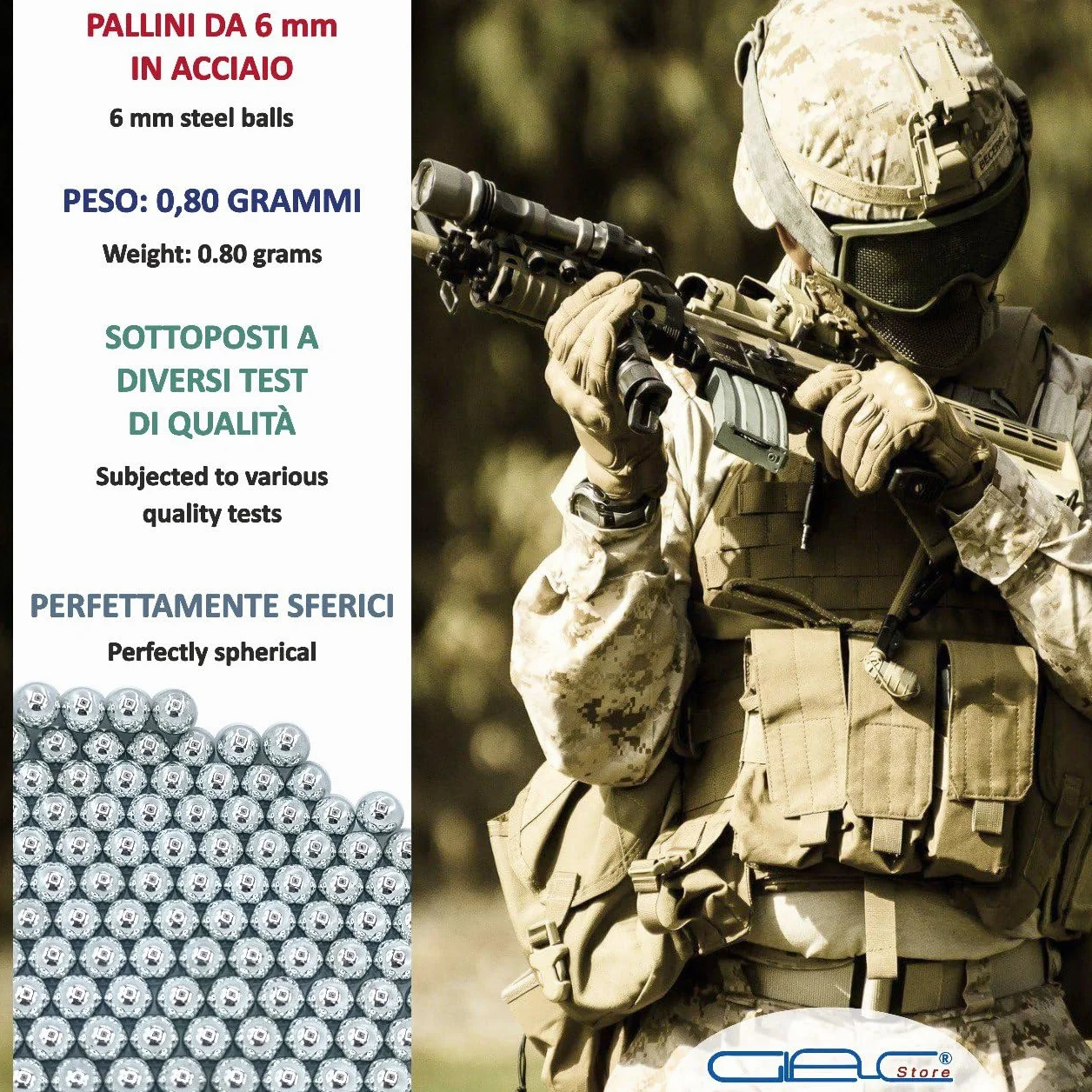 Pallini Softair Acciaio 6 mm 0,80 Grammi Calibrati Lucidati 1000 Pz con Porta Pallini