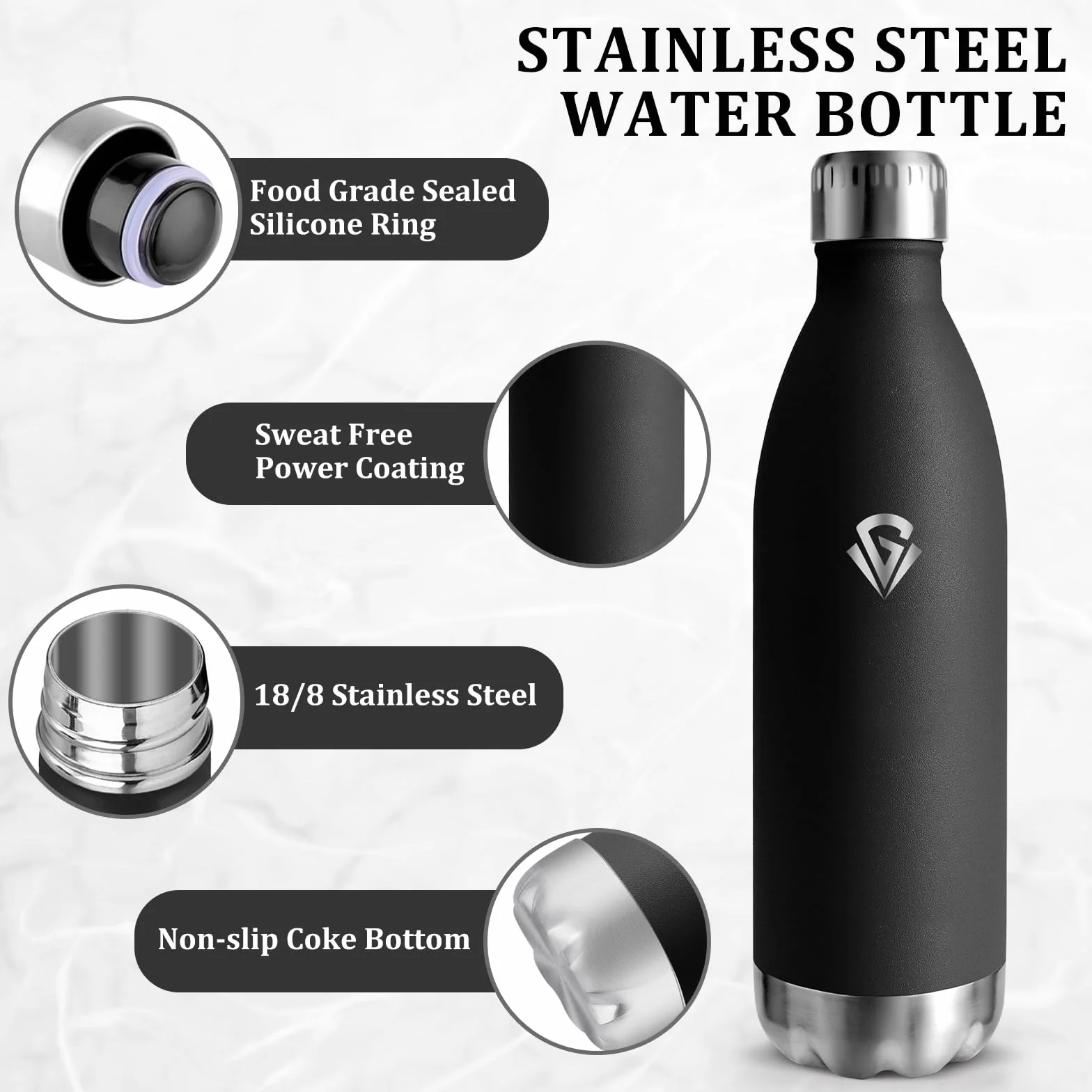 Borraccia Termica 1 litro Acciaio Inox Isolamento Sottovuoto Senza BPA a Prova di Perdite per Palestra Gym Fitness