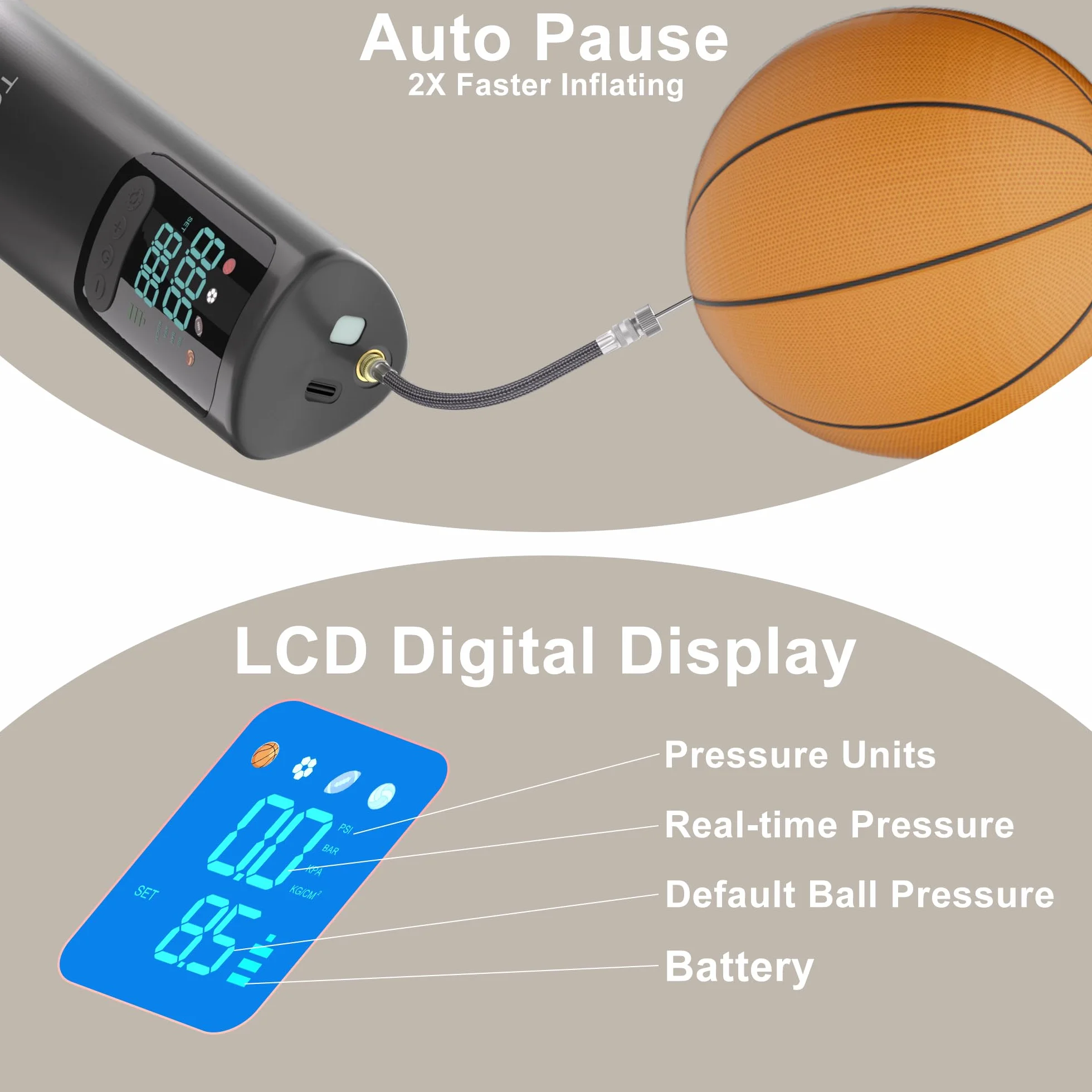 Pompa a sfera elettrica portatile con indicatore digitale per palloni sportivi