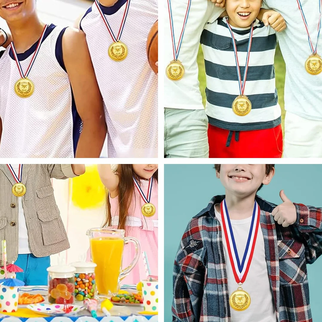 Medaglie Compleanno Bambini, Set di 6 Medaglie Olimpiche in Plastica con Nastri