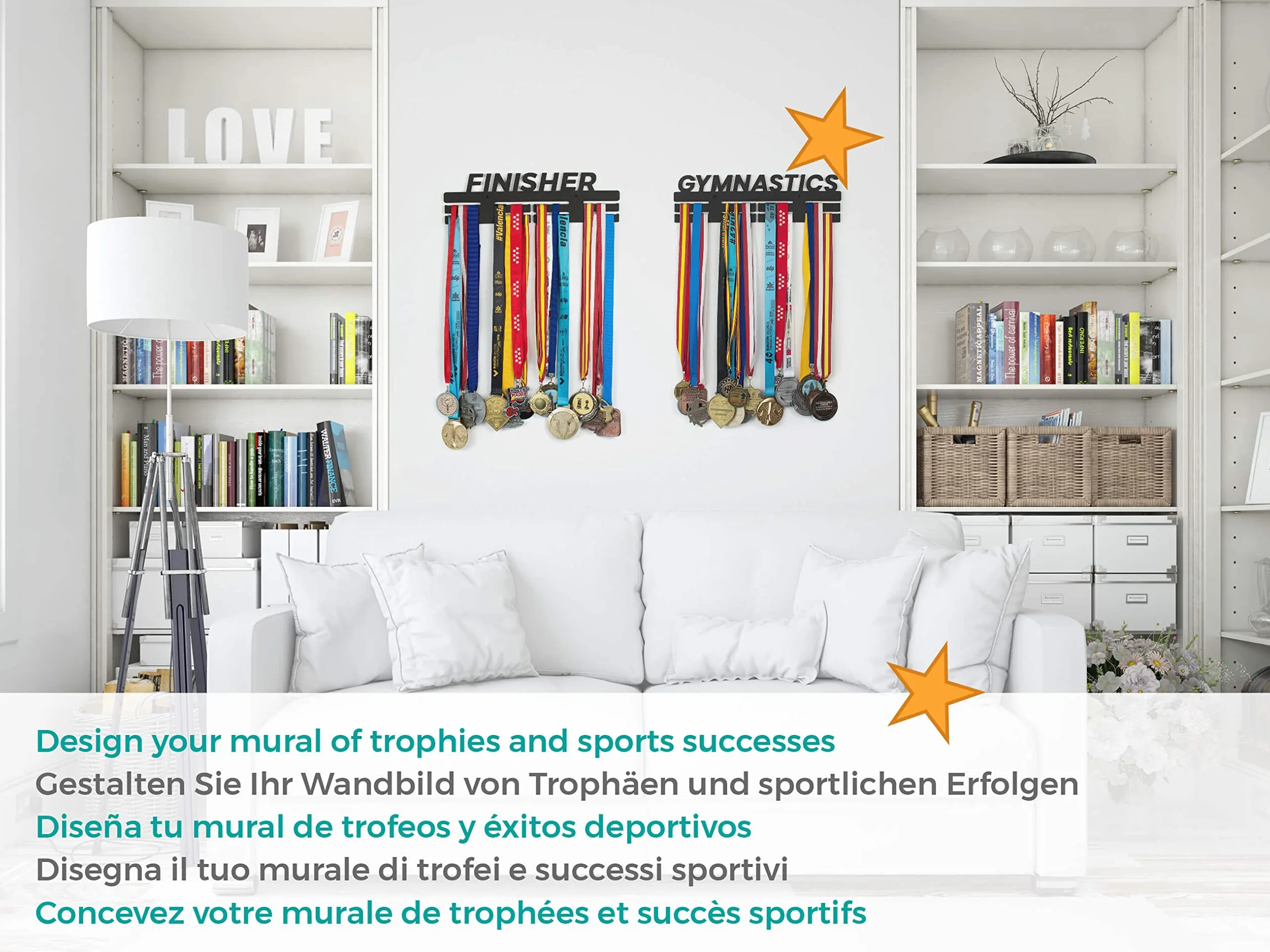 CONTRAXT Porta medaglie da Parete Legno Medagliere Appendi Espositore Sportiva Bambino Medal Hanger Display