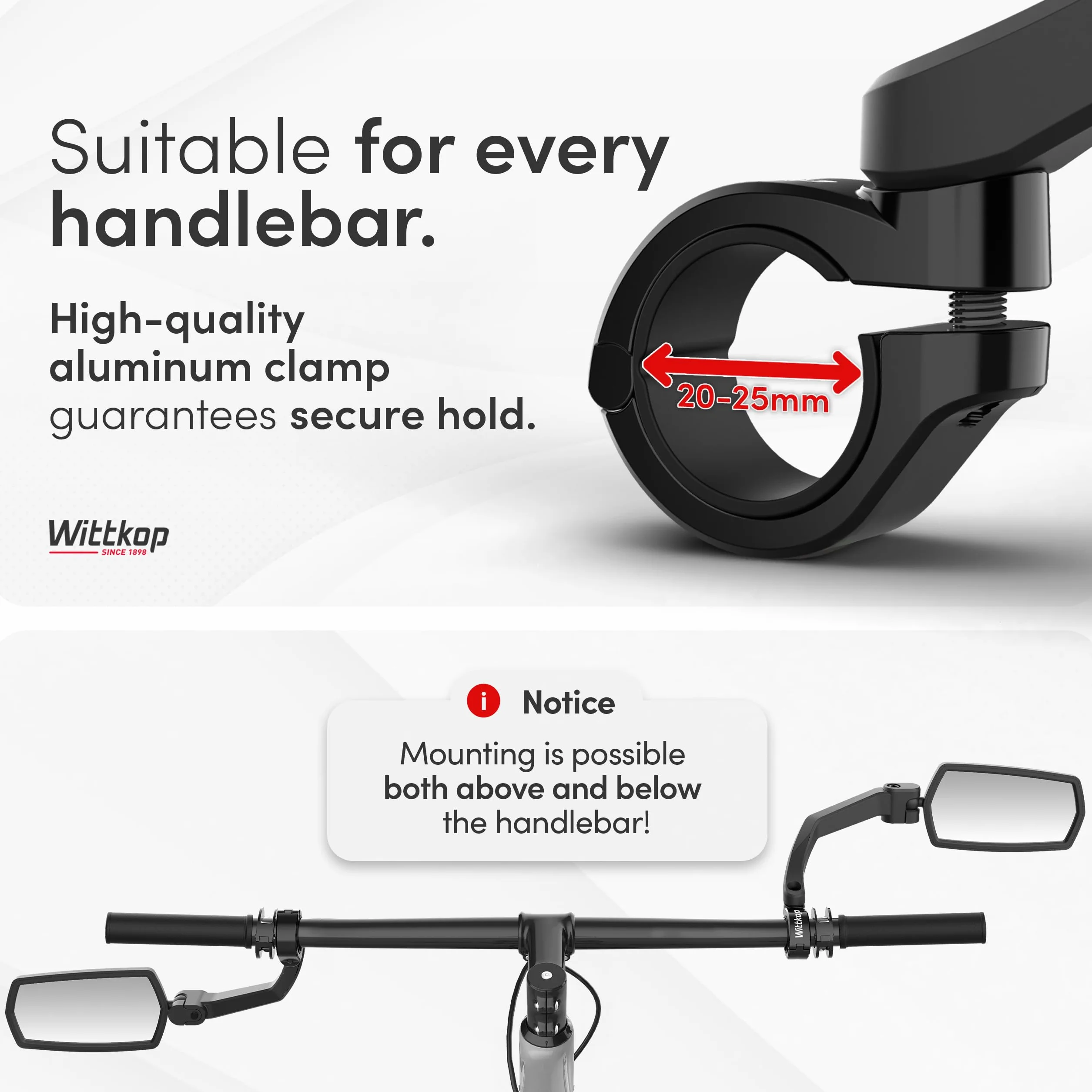 Specchietto convesso per bicicletta Wittkop ampio campo visivo HD ruotabile 360° infrangibile