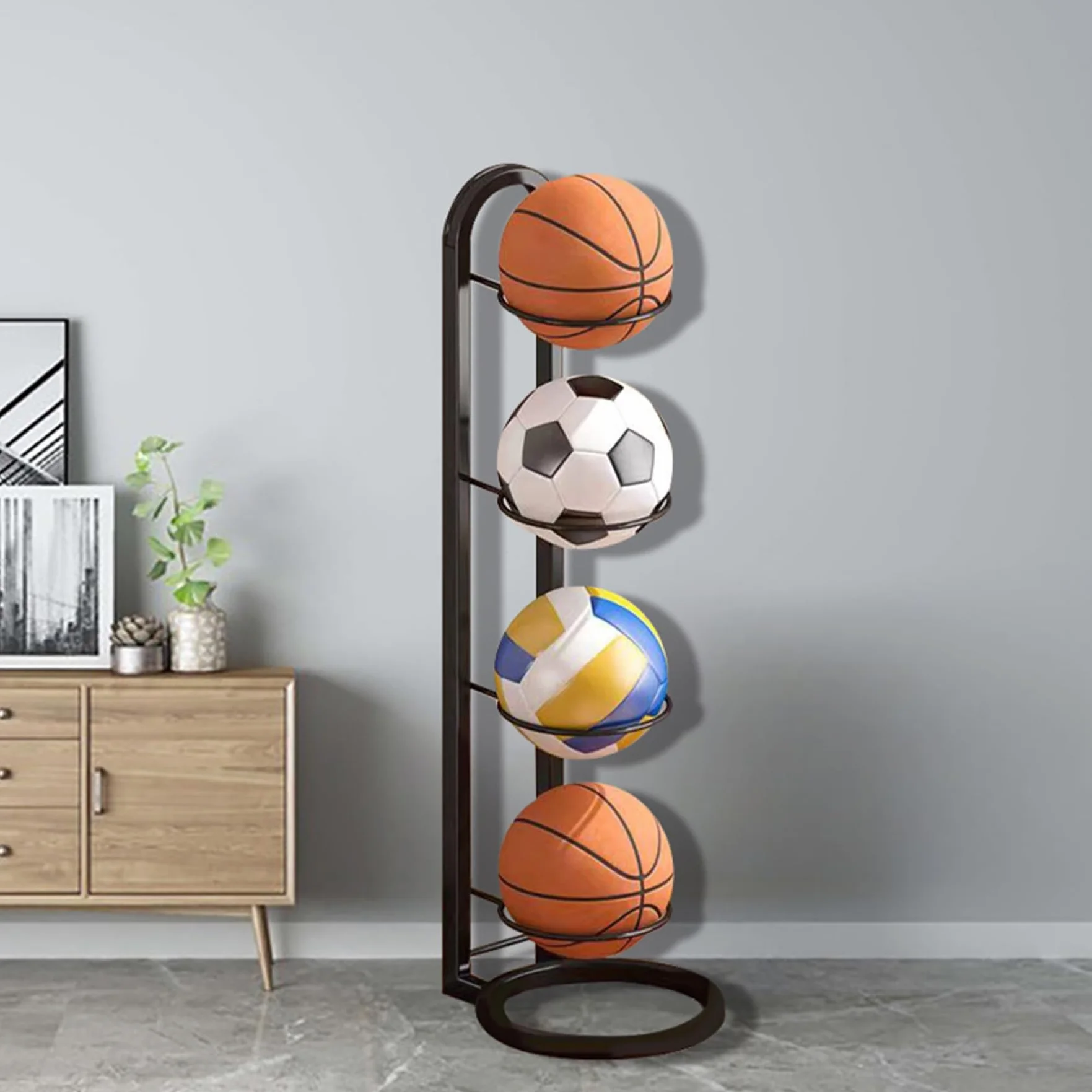 Porta da Basket in Acciaio a 3 Strati, Supporto a Sfera Verticale per Display da Casa