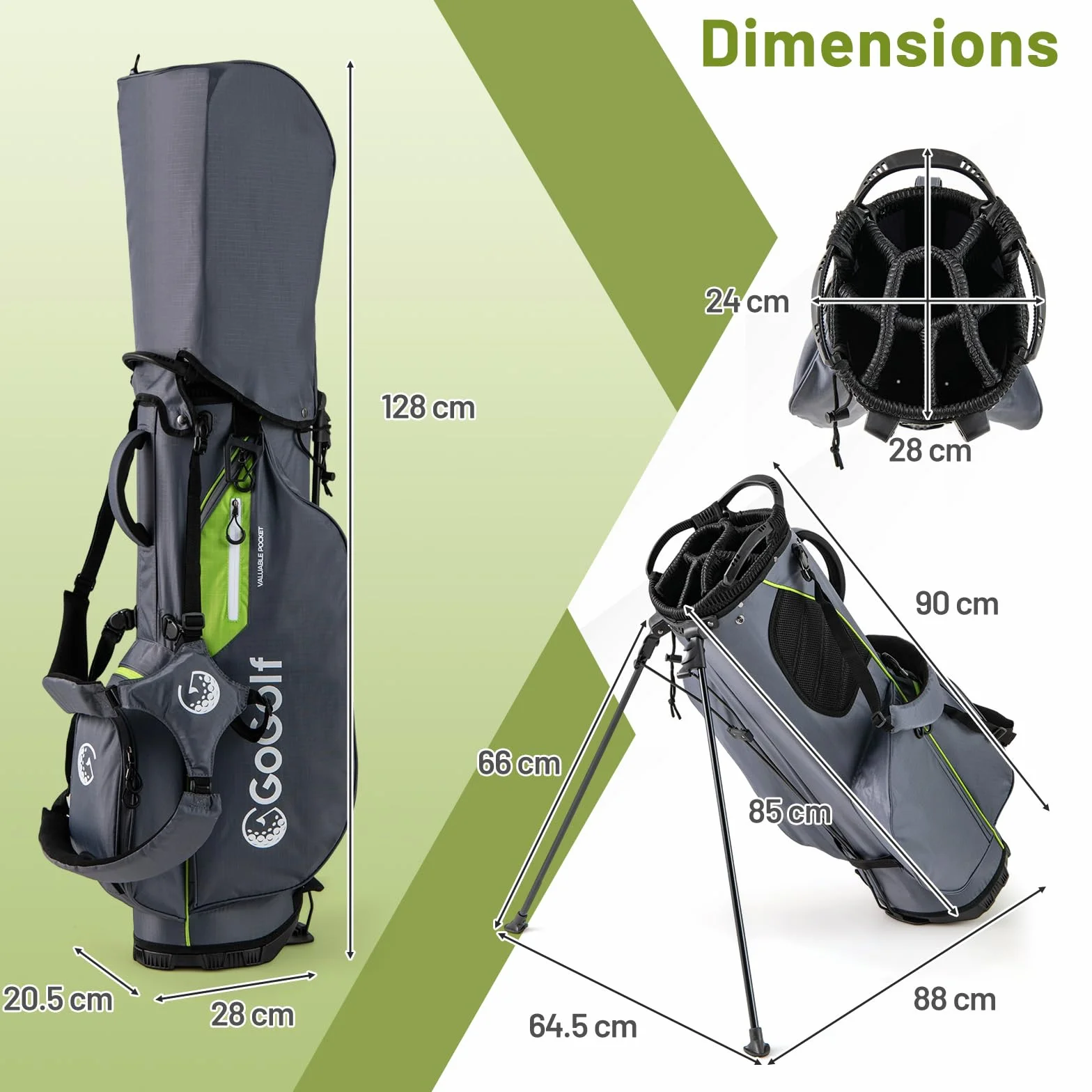 LIFEZEAL Borsa da golf, borse da treppiedi leggere con 8 scomparti superiori e 5 tasche con cerniera, portaombrello, custodia antipioggia e tracolla regolabile per donne e uomini