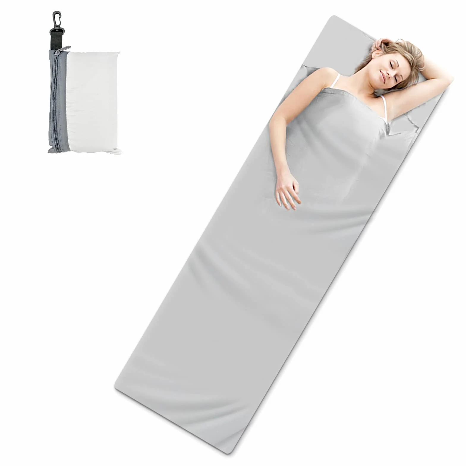 Fodera per Sacco a Pelo 210 x 70 cm, Sacco Lenzuolo con Scomparto per Cuscino da Viaggio Campeggio