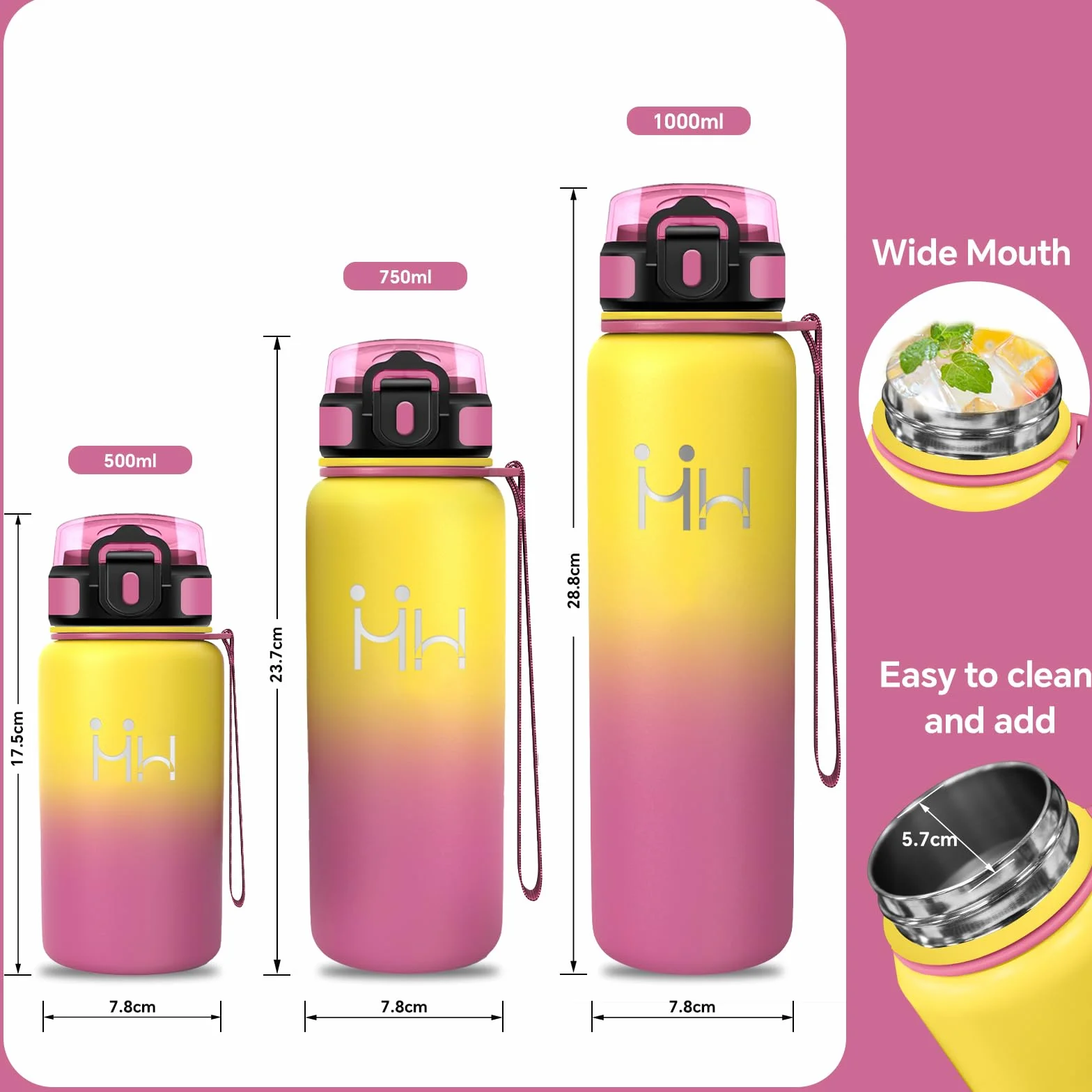 Borraccia Termica 750 ml Acciaio Inossidabile 18/8 Senza BPA con Cannuccia Senza Perdite per Campeggio Scuola Ufficio Viaggio