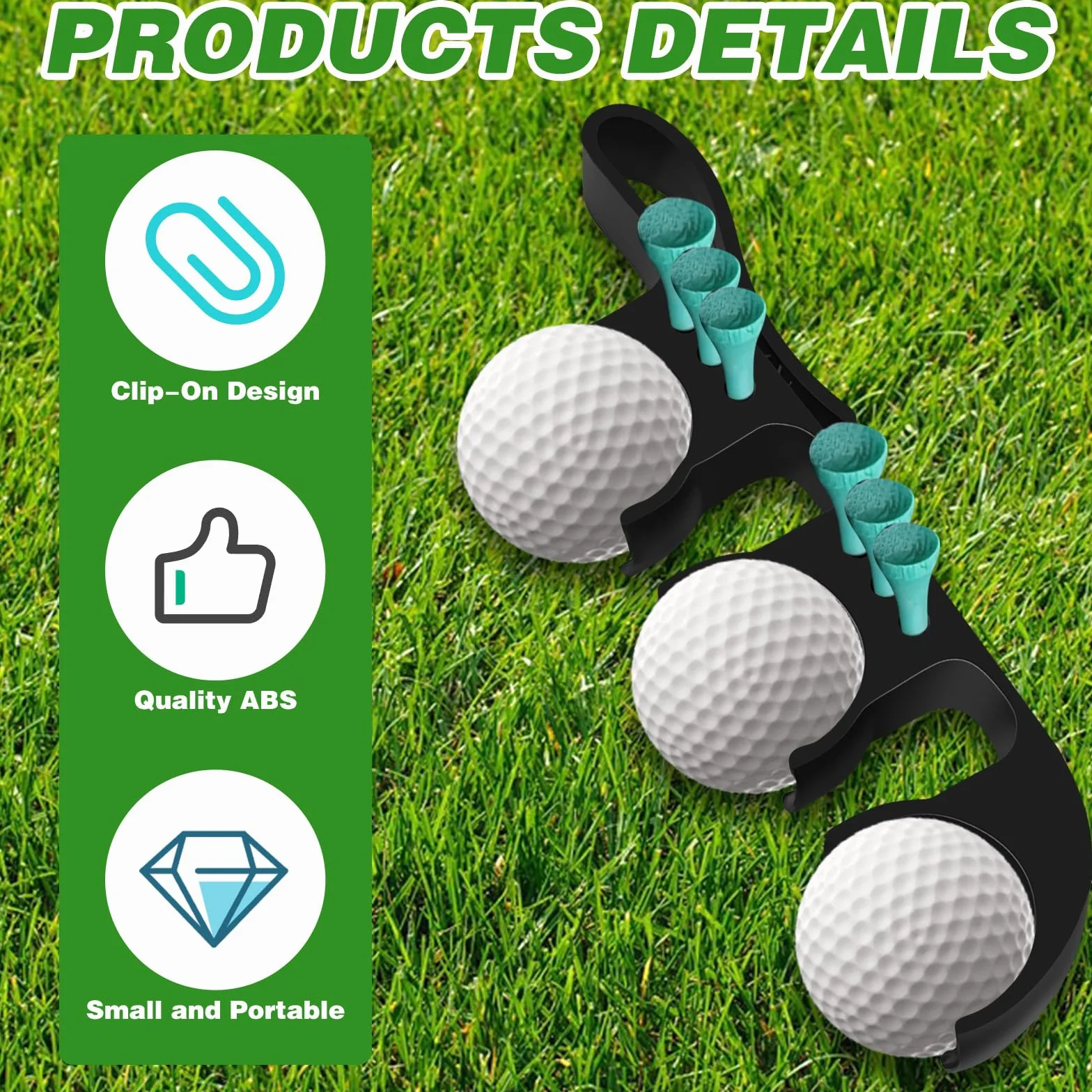 Porta Palline da Golf 2 in 1 a Sgancio Rapido, Nero, 3 Palline e 6 Tee