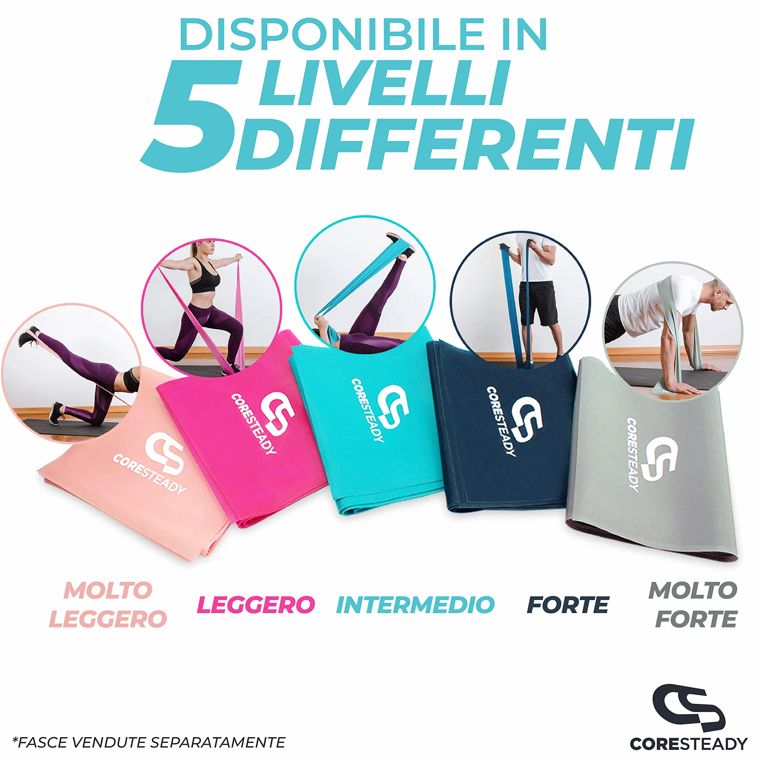 Elastico Fitness Pilates Fasce Elastiche Fisioterapia Yoga Elastici Palestra Forza Set con e-Guida