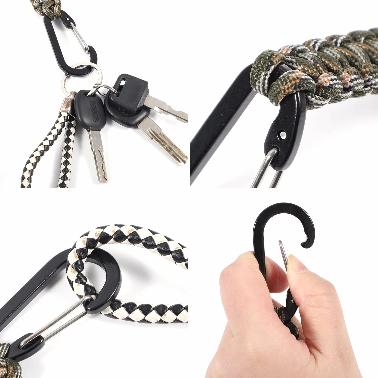 XREE 3 Pezzi Portachiavi Paracord, Cintura Portachiavi Gancio Portachiavi con Corda con Moschettone per Sopravvivenza Campeggio Escursionismo (Nero&Arancione&Camouflage)