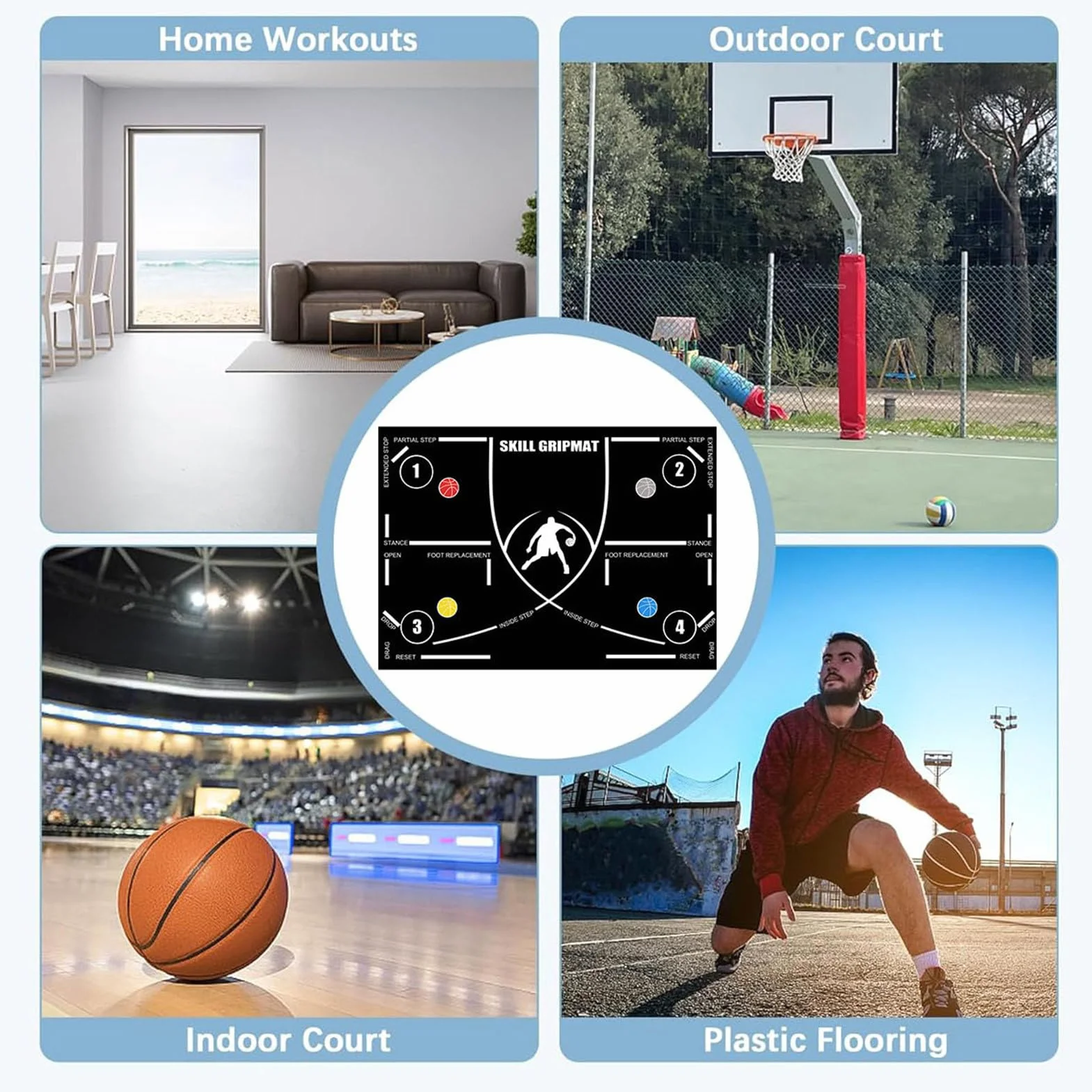 Tappetino da allenamento pallacanestro 120x86 cm antiscivolo controllo dribbling silenzioso