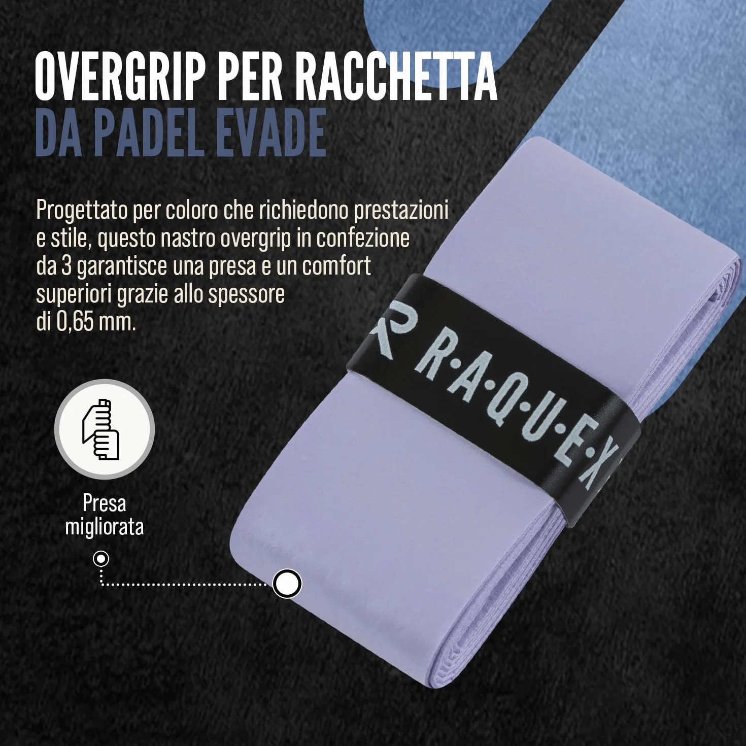 Raquex Nastro Overgrip Racchette da Padel 0,65 mm Antiscivolo 10 Colori 3 Nastri