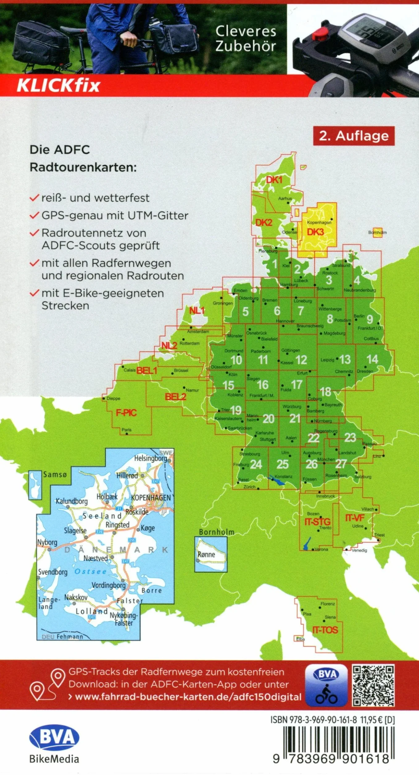 Denmark Copenhagen Seeland cycling map (DK3): reiß- und wetterfest, E-Bike geeignet, mit GPS-Tracks Download, mit Bett+Bike Symbolen, mit ... Seeland, Falster und Lolland auf einer Karte.