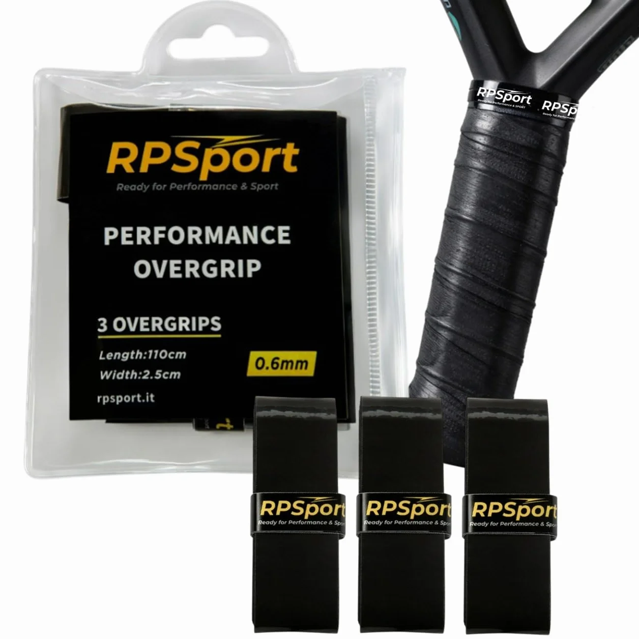RPSport Overgrip Padel Nero Antiscivolo 3 Strati - Grip Extra Aderente per Racchetta