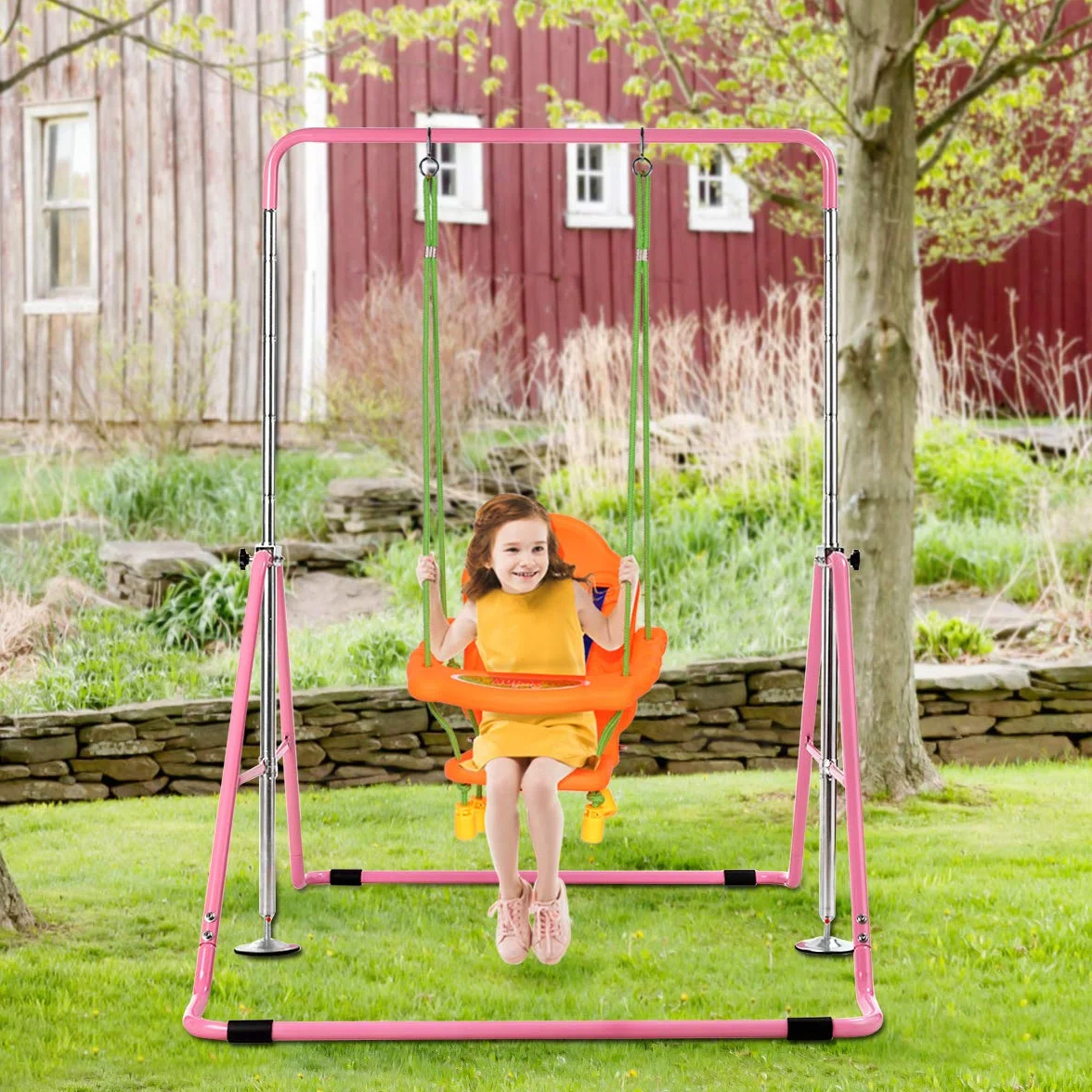 COSTWAY Sbarra Ginnastica Artistica Pieghevole, Altezza Regolabile 90-142 cm, Barra per Ginnastica per Bambini