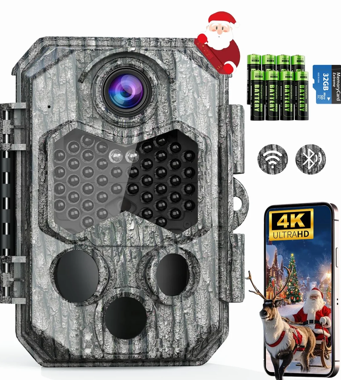 Fototrappola WIFI 4K 84MP con Scheda SD 32GB e 8 batterie AA Fotocamera Velocità di Trigger 0,1s Sensore di Movimento 130° Visione Notturna Impermeabile IP67