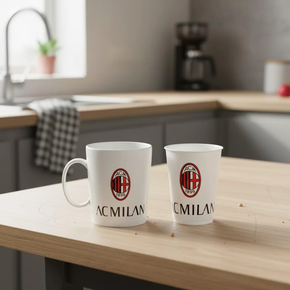 ILS I LOVE SHOPPING Set Regalo Bicchiere Tazza Tifoso Senza BPA Prodotto Ufficiale MILAN
