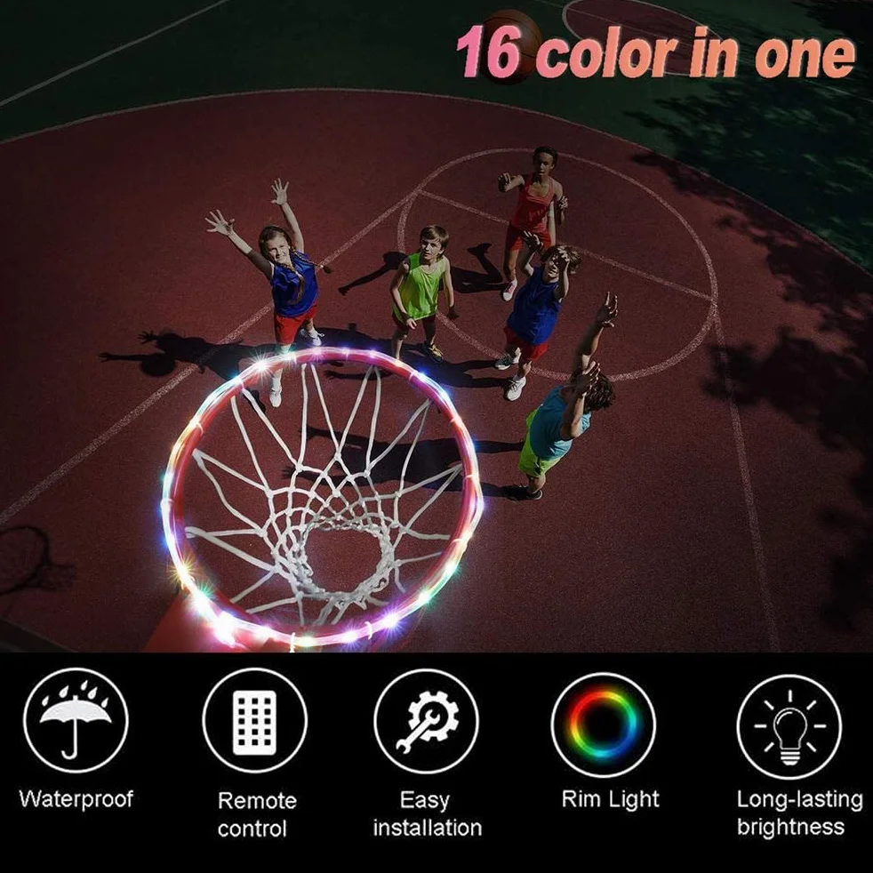 KENANLAN Luci LED per Canestro da Basket Campo da Basket con Telecomando Luce a LED 4 modalità 16 Colori Impermeabile per Allenamento Notturno All'aperto