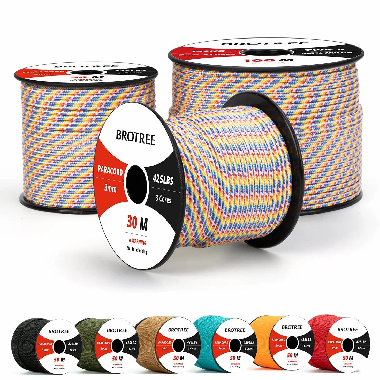 Brotree Paracord 3mm 30m Corda 100% Nylon Tipo II 3 Fili 425 per Esterno, Carico di Rottura 192 kg