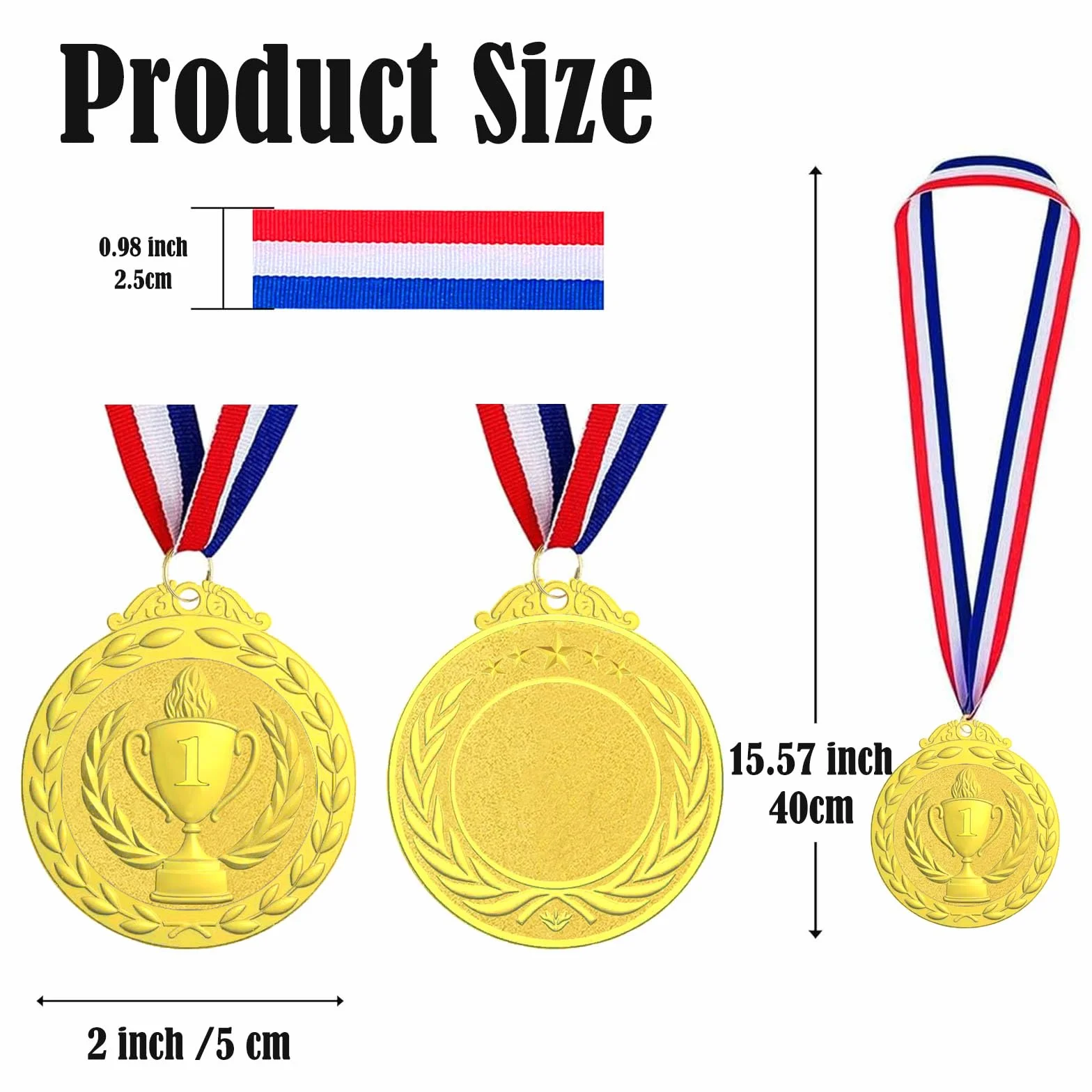 Medaglie in Metallo Oro Argento Bronzo per Bambini Vincitori Concorsi Feste Stile Olimpico con Collari, 12 Pezzi