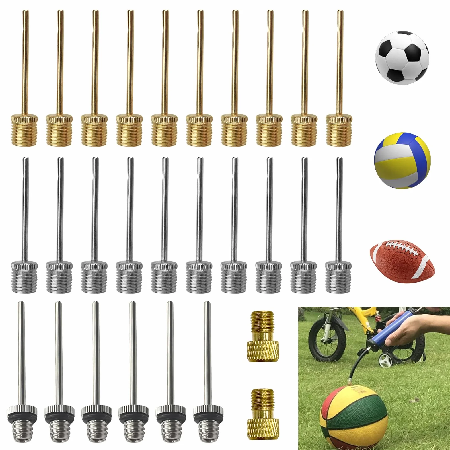 Aghi Per Pompa A Sfera Palloni Sportivi Calcio Pallavolo Rugby Pallacanestro Biciclette Custodia