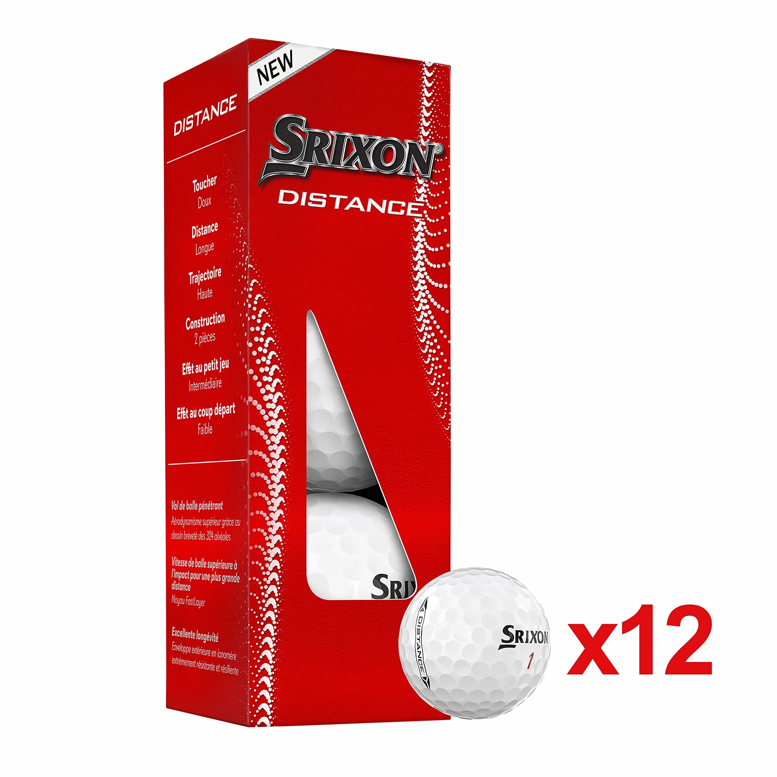 Srixon Distance 10 Dozzina Palline da Golf Alta Velocità Resistente