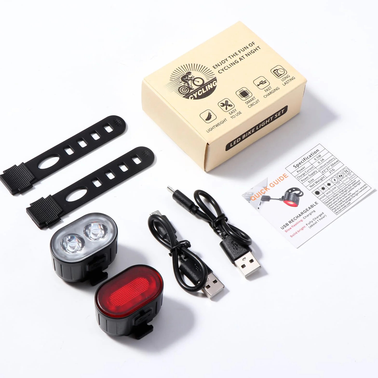 Oderra Luci Bicicletta LED Anteriore e Posteriore USB Ricaricabile IPX4 Impermeabile 4/6 Modalità per MTB Bici Skateboard