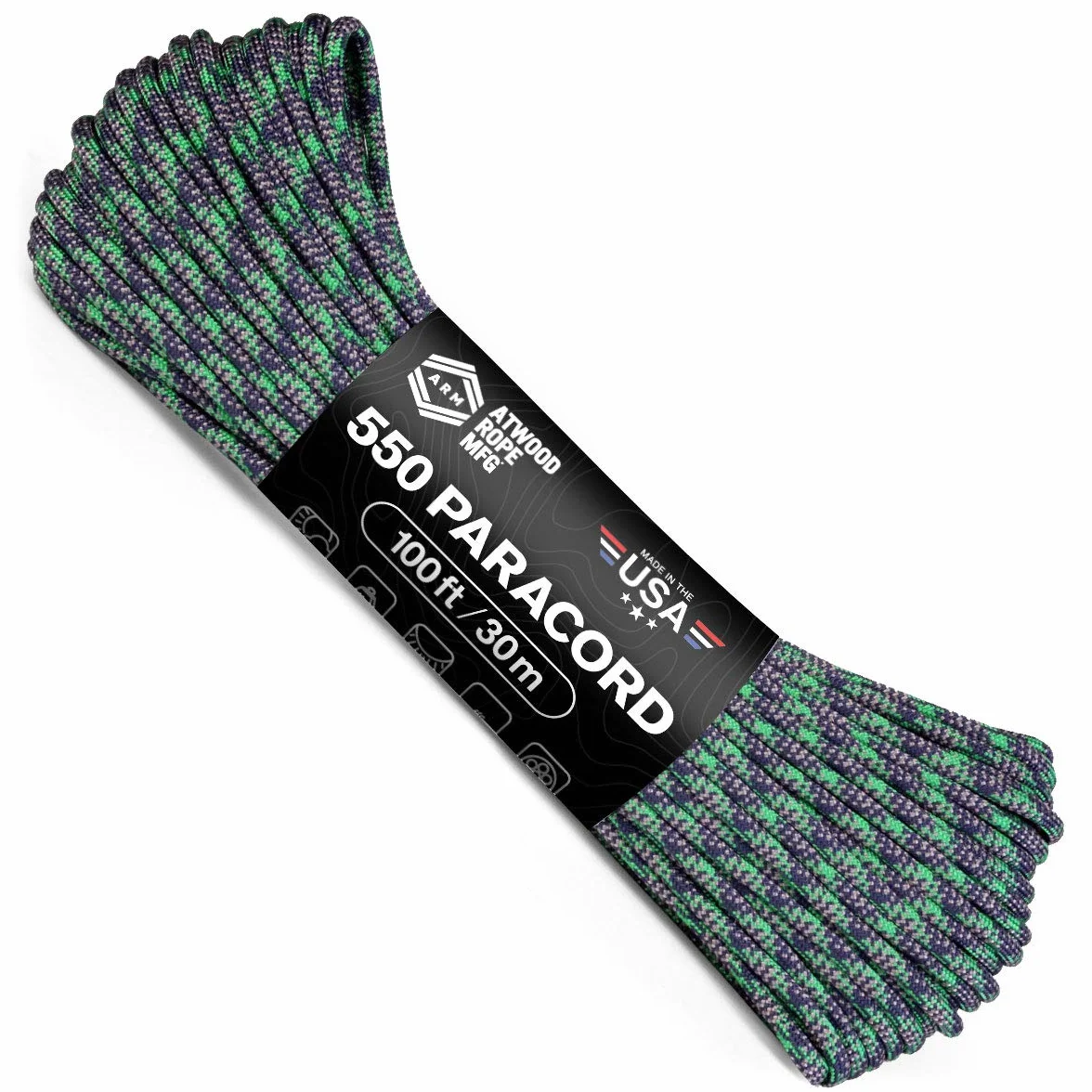 Atwood Rope MFG 550 Paracord 100 piedi 7-Strand Core Nylon Corda di Sopravvivenza Esterna Made in USA - Mackerel
