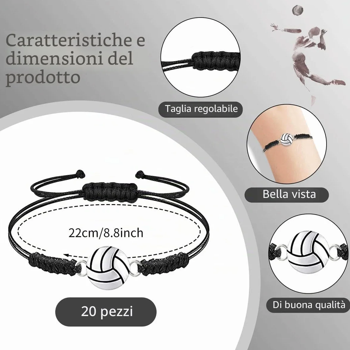 Braccialetto Pallavolo Sportivo Regolabile con Corda Intrecciata 20 pz