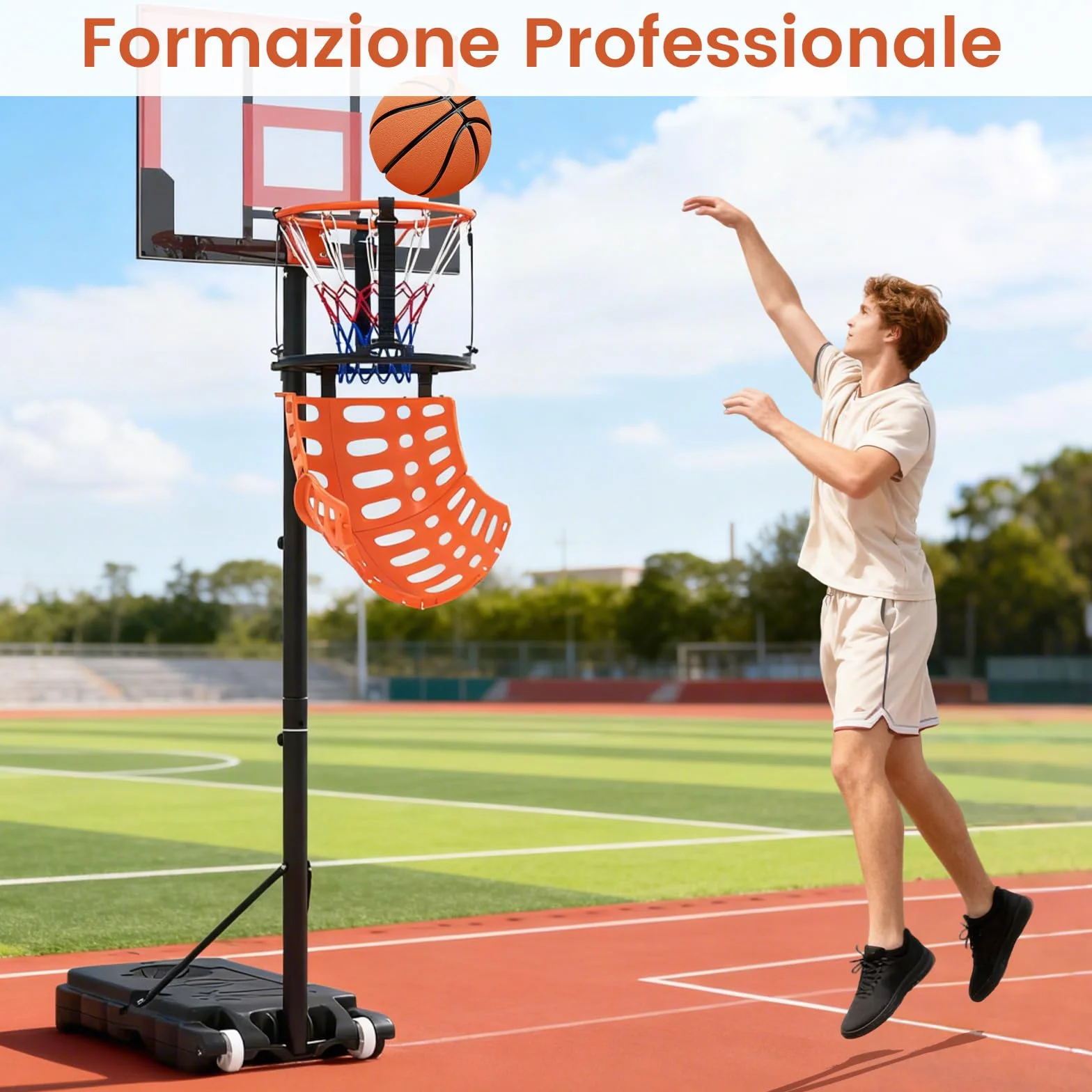 COSTWAY Sistema di Ritorno Palla Basket Rotante a 360° con 4 Ganci Smontabili, Sistema di Ritorno Pallacanestro con Struttura Robusta, Allenamento Tiro Basket per Adulti, Giovani e Bambini