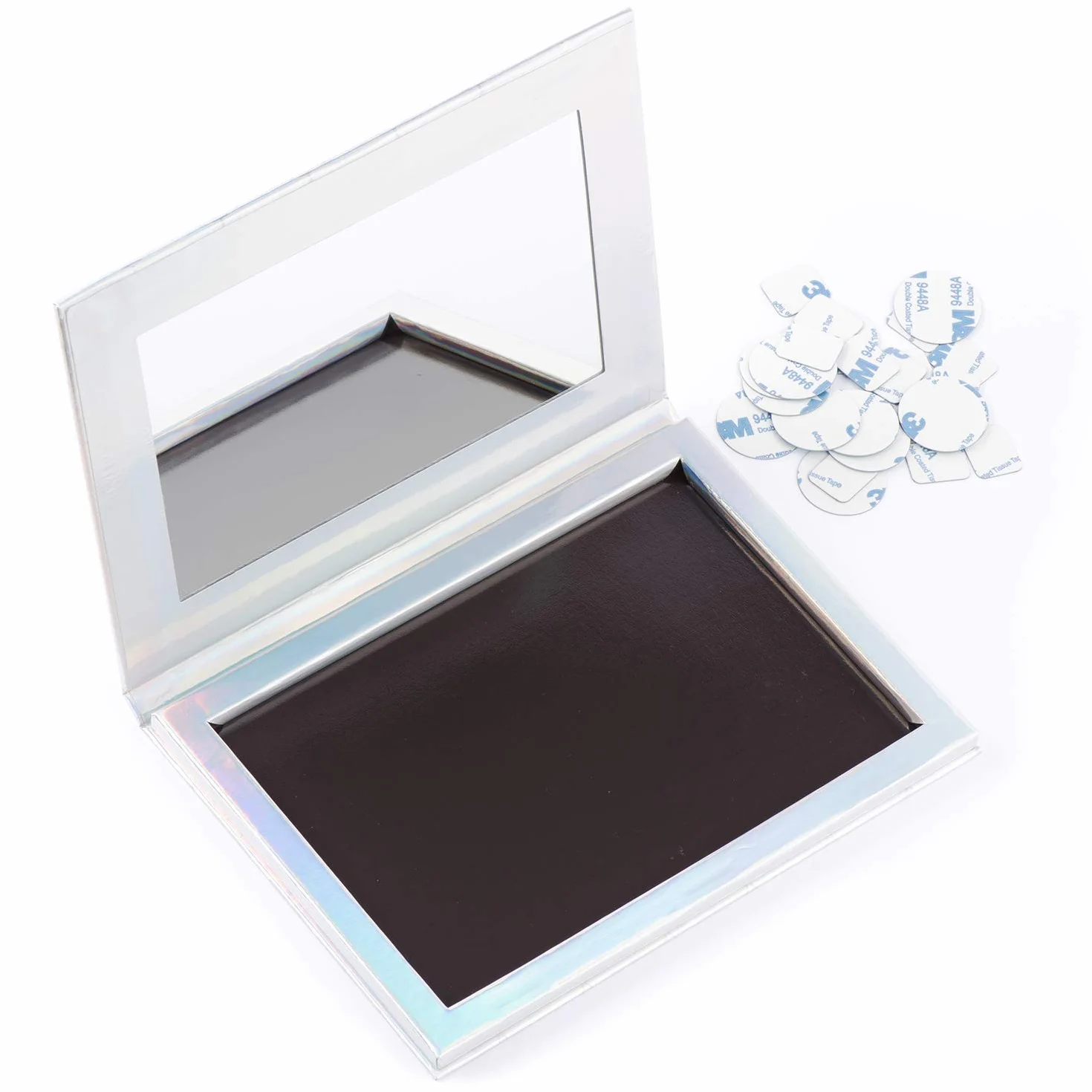 Allwon Tavolozza magnetica vuota per trucco con specchio 30 pezzi Adesivi metallo ombretto Rossetto Fard Argento