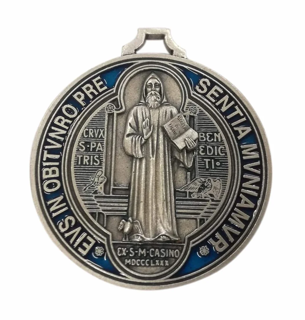 Lazzaro Italy San Benedetto Medaglia placcata argento dipinta a mano - 7 cm