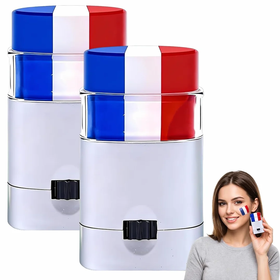Stick Trucco Tricolore Blu Bianco Rosso Bandiera Francese Pittura Viso Corpo Confezione da 2 per Tifosi Carnevale