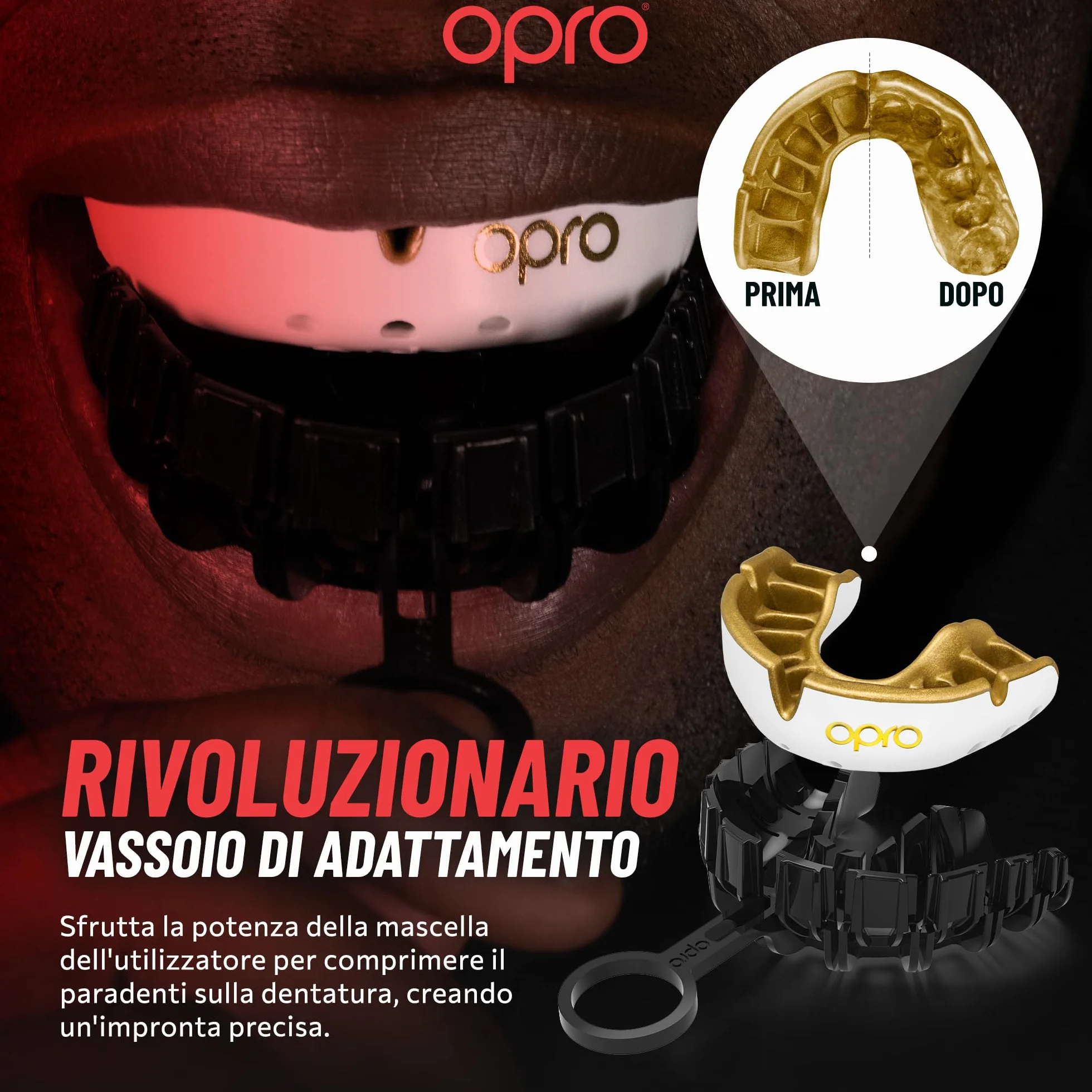 OPRO Paradenti Livello Oro – Aderenza Ottimale – Protezione Dentale per Boxe, MMA, Rugby, Hockey