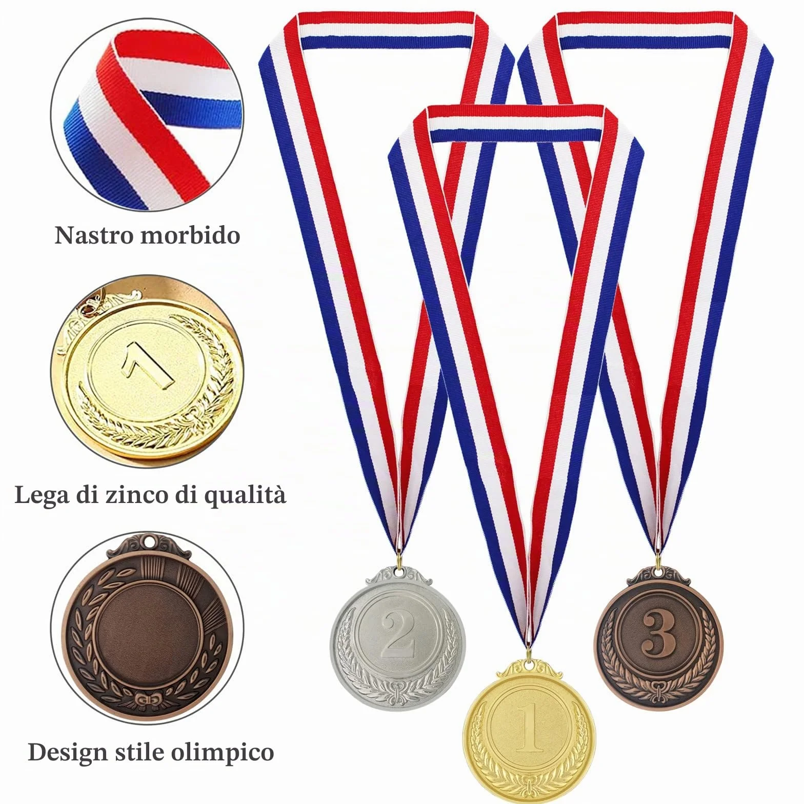 Donrime Medaglie Premiazioni Metallo 12 Pezzi Oro Argento Bronzo per Bambini Adulti