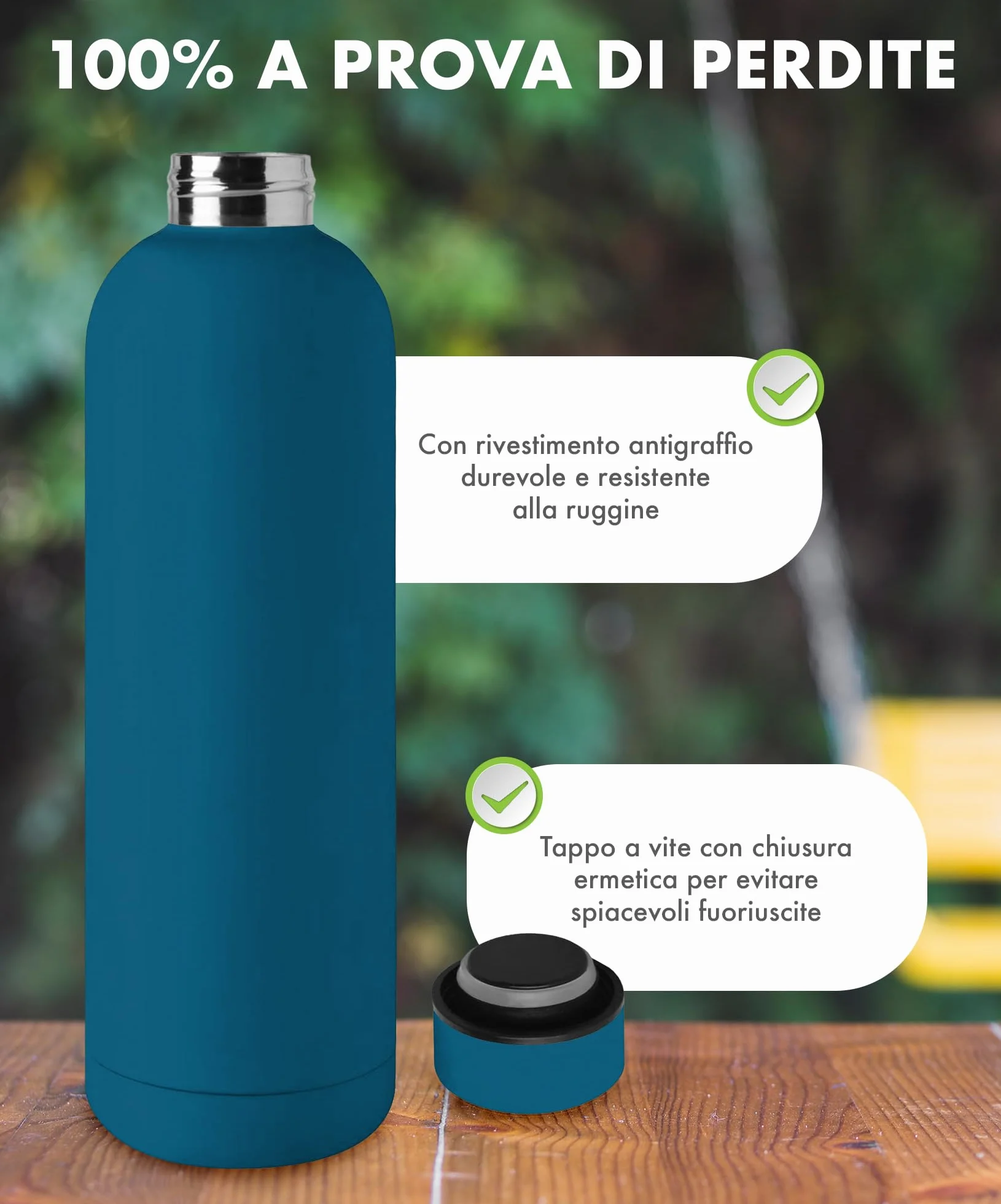 Borraccia Termica Grande 1 Litro Acciaio Inox Doppio Strato 1000 Ml Tappo Antigoccia Termos Sottovuoto - Blu