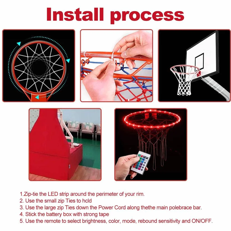 KENANLAN Luci LED per Canestro da Basket Campo da Basket con Telecomando Luce a LED 4 modalità 16 Colori Impermeabile per Allenamento Notturno All'aperto