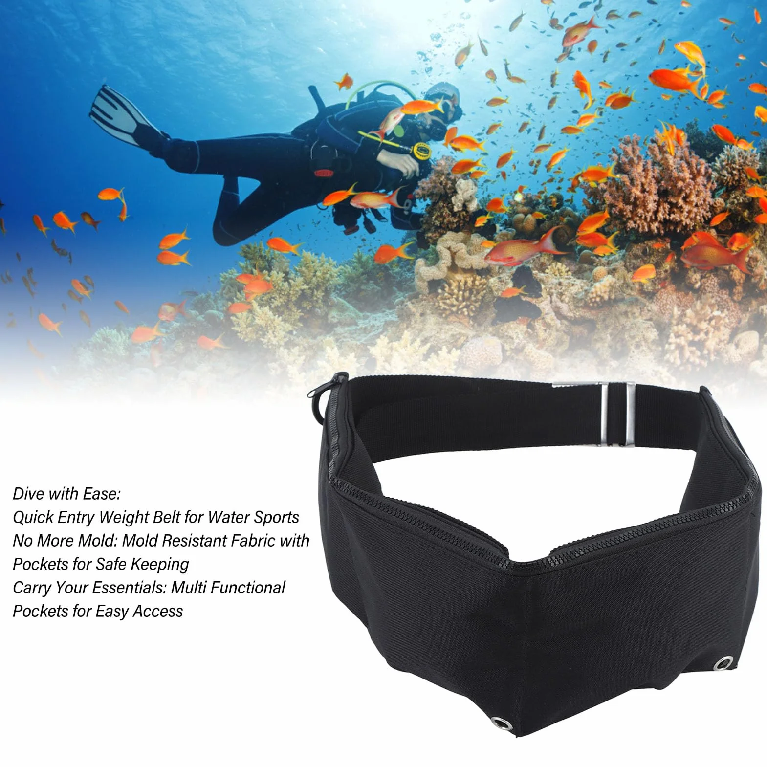 Cintura per Pesi in Vita Regolabile con 4 Tasche in Neoprene e Tessuto Oxford Nylon 600D per Apnea