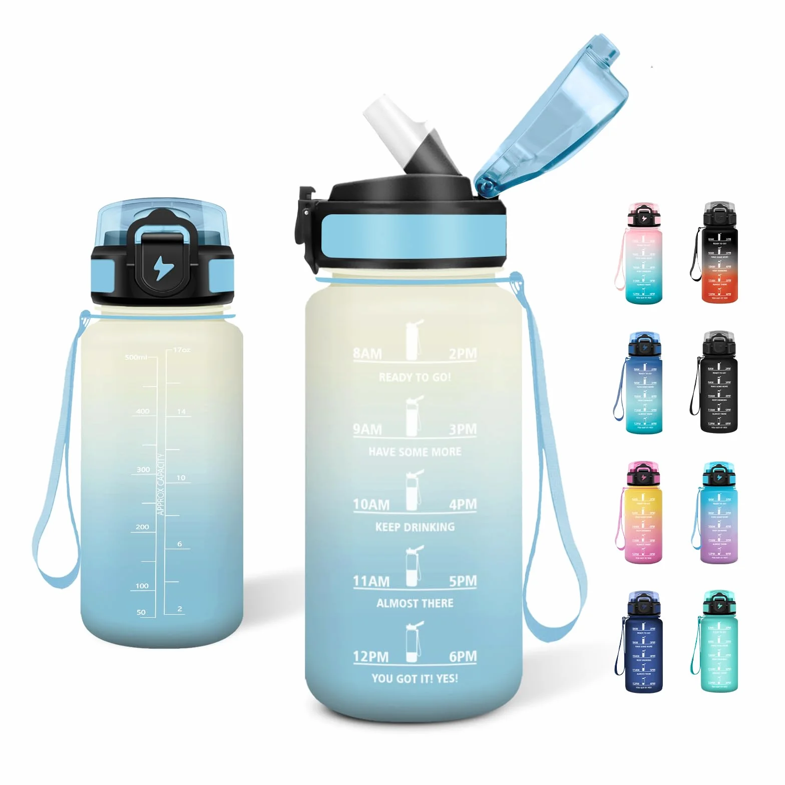 Borraccia Sportiva 500ml a Prova di Perdite con Cannuccia e Indicatore del Tempo per Corsa Viaggio