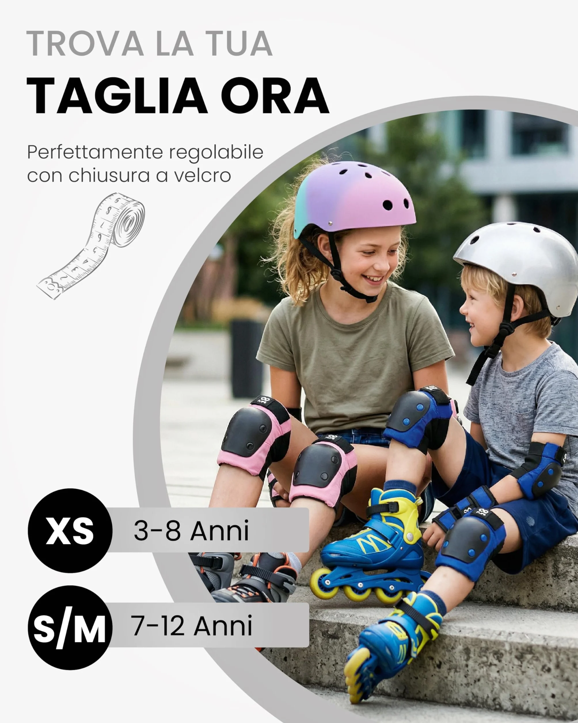 99FLIPS Protezioni Pattini Bambina Ginocchiera Bambini Set Protezione Skateboard NERO XS