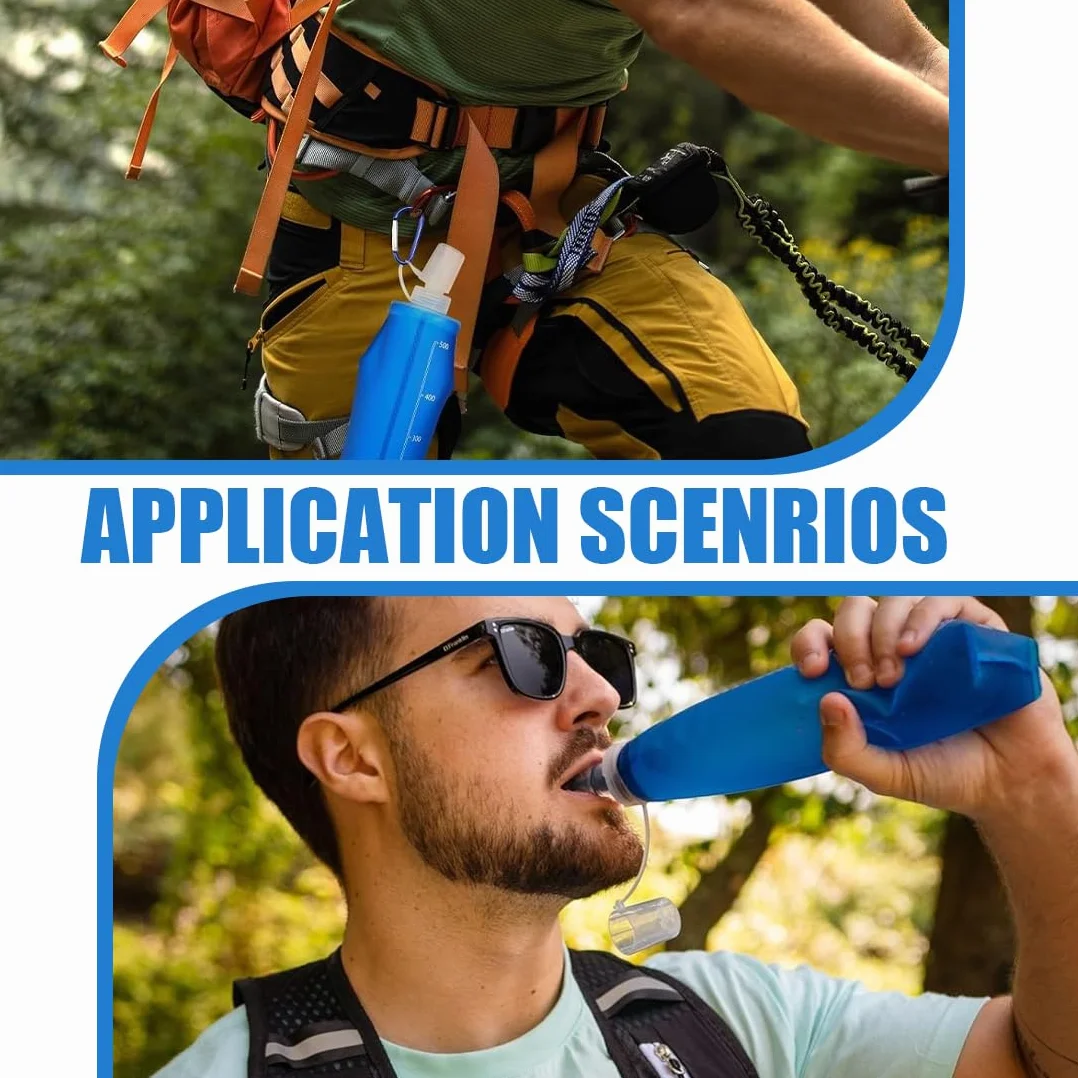 Set 2 Borracce Pieghevoli in Silicone da 250ml, Borraccia Morbida Ultraleggera con Moschettone per Campeggio, Trekking, Sport Outdoor