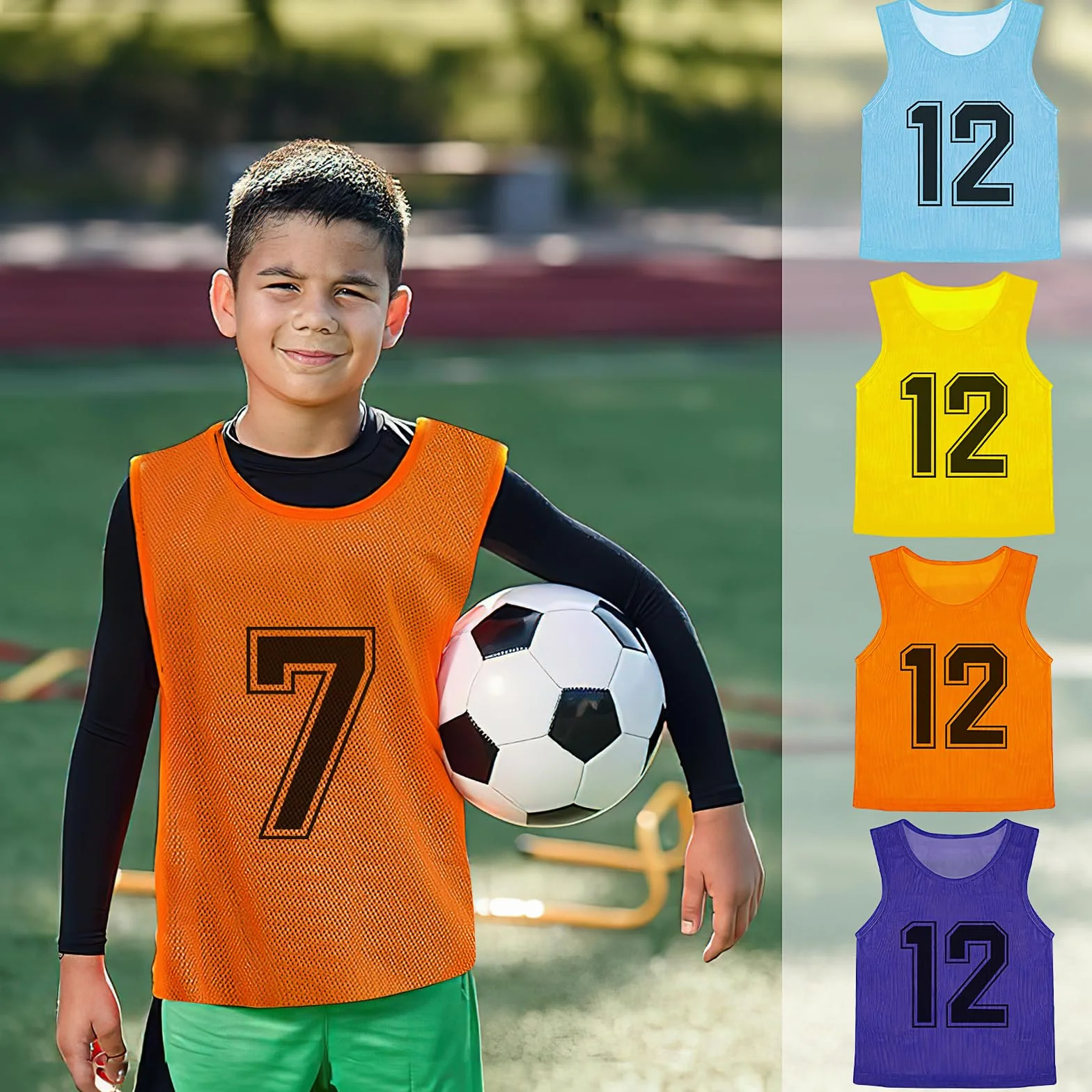 Pinnies Calcio Training Vest Mesh Numerato per Bambini Giovani 48 Pezzi