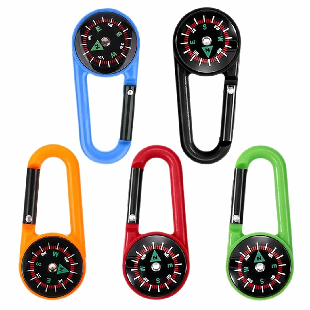 Bussola Portachiavi per Bambini, Mini Bussola con Moschettone, Campeggio, Outdoor (5 Colori)