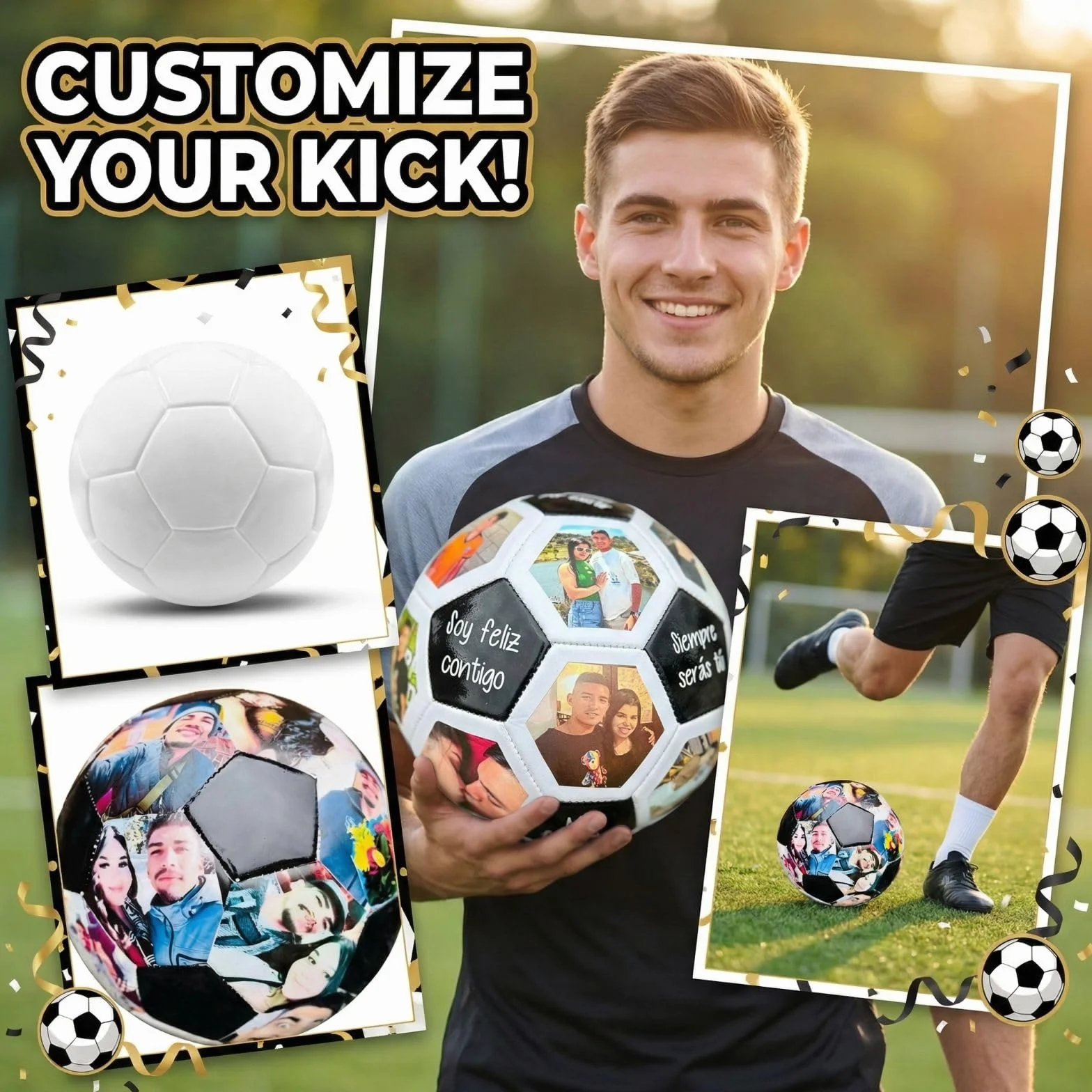 Pallone da Calcio Personalizzato con Foto e Testo PVC Resistente Misura Standard