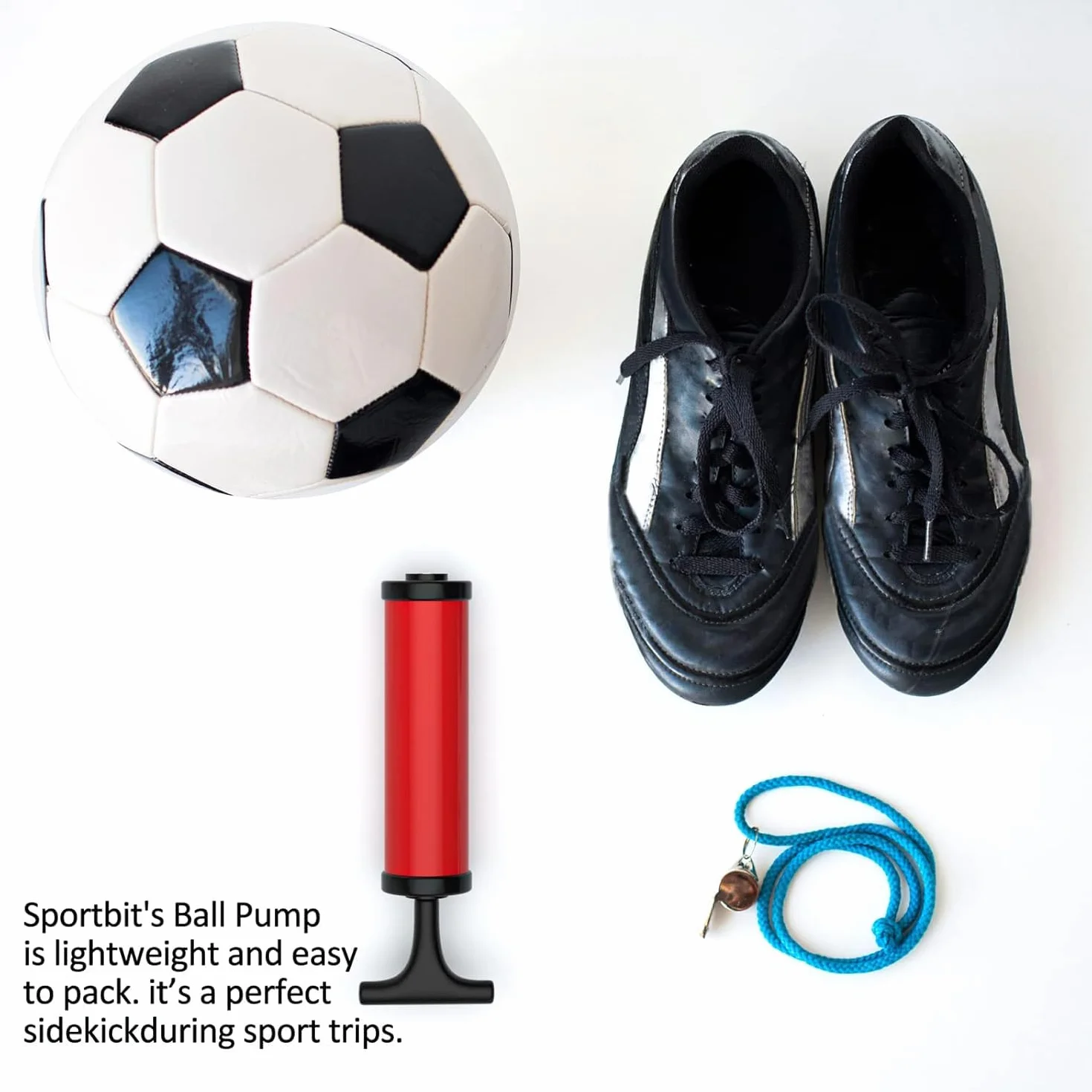 Pompa per palloni manuale con 5 aghi per calcio, rugby, pallavolo, basket