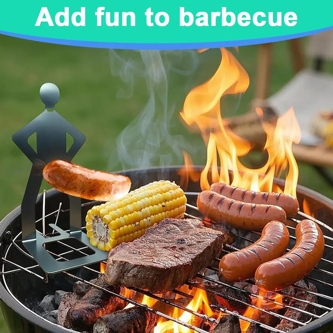 Supporto per Salsicce in Acciaio Inox, Creativo Porta Wurstel a Forma di Uomo, Griglia Portatile per Hot Dog, Accessorio Barbecue per Campeggio e Cucina Outdoor