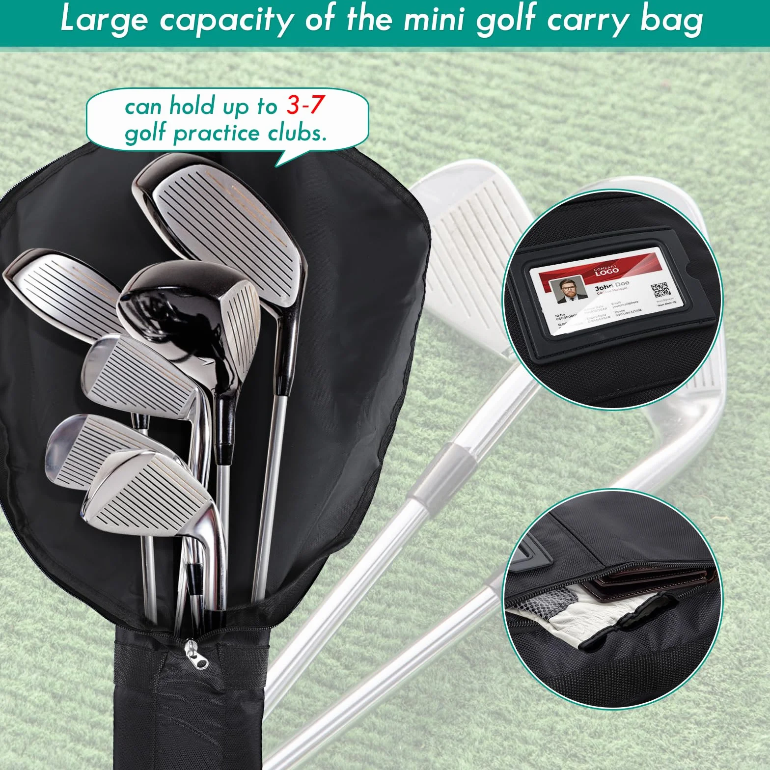 Borsa da golf pieghevole, con tracolla regolabile, leggera, ideale per campi da golf e viaggi