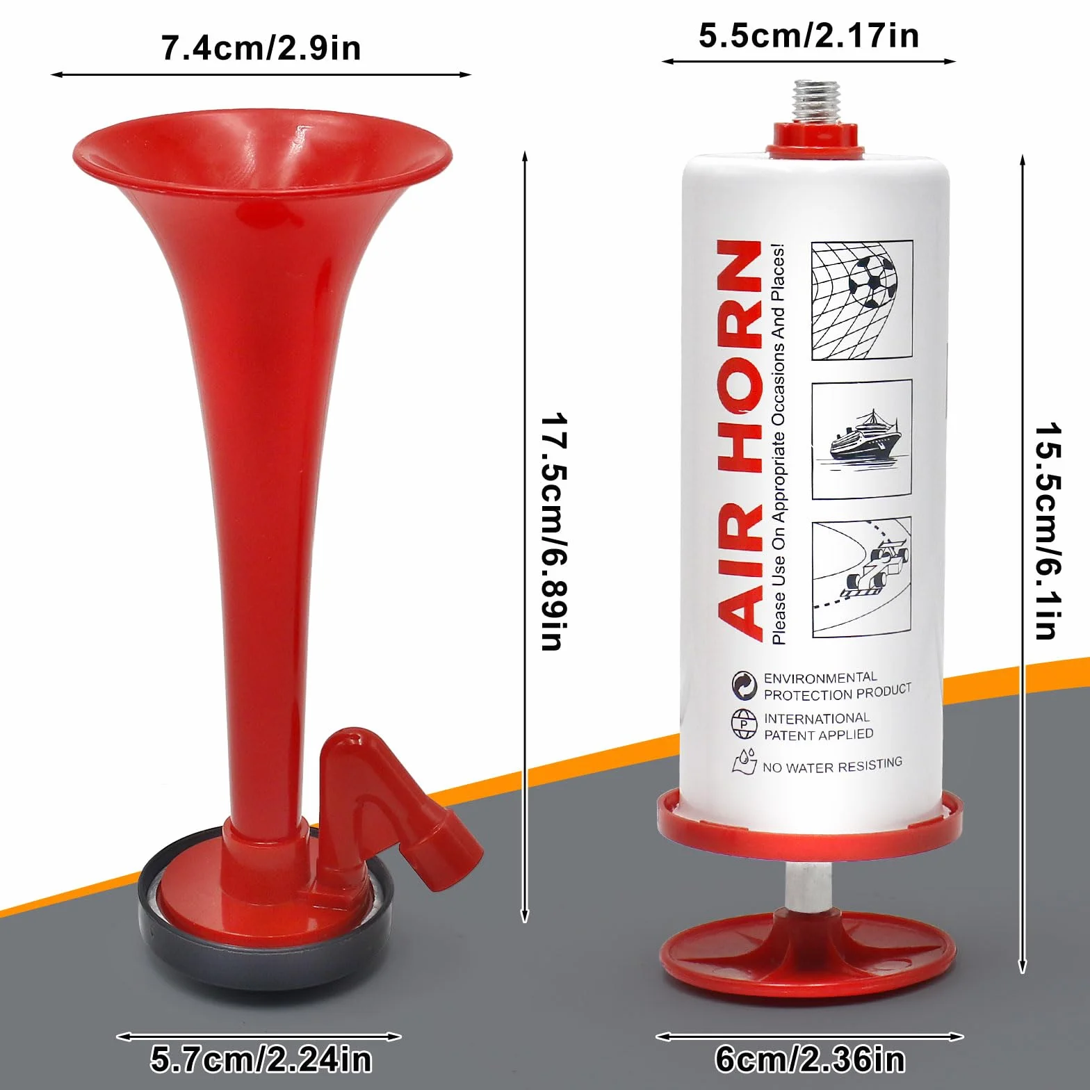 Tromba da Stadio 2 Pezzi Trombetta Forte, Handheld Fanfare Air Horn A Gas per Partite Calcio Eventi Sportivi