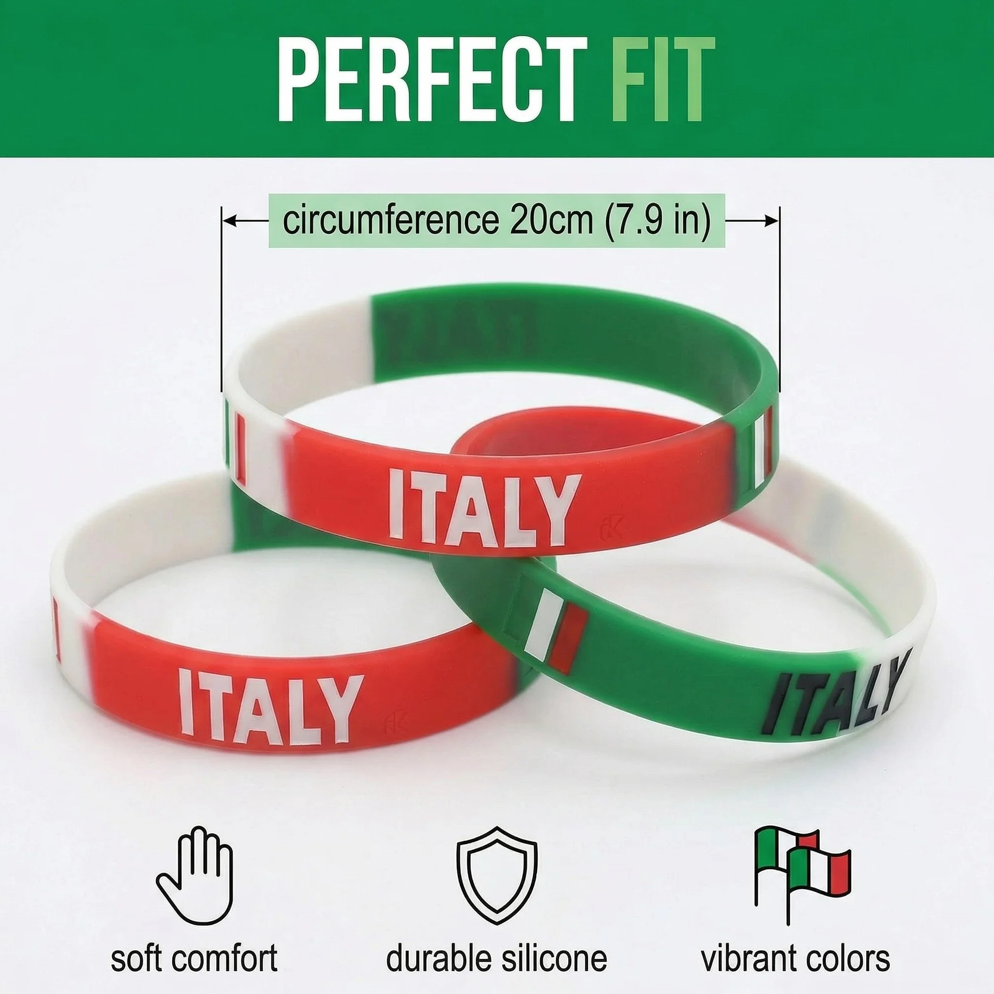 Set di 3 Braccialetti Italia in Silicone Blu, Braccialetto Nazionale Italiana per Tifosi di Calcio e Sport, Circonferenza 20cm, Accessori Unisex per Partite ed Eventi