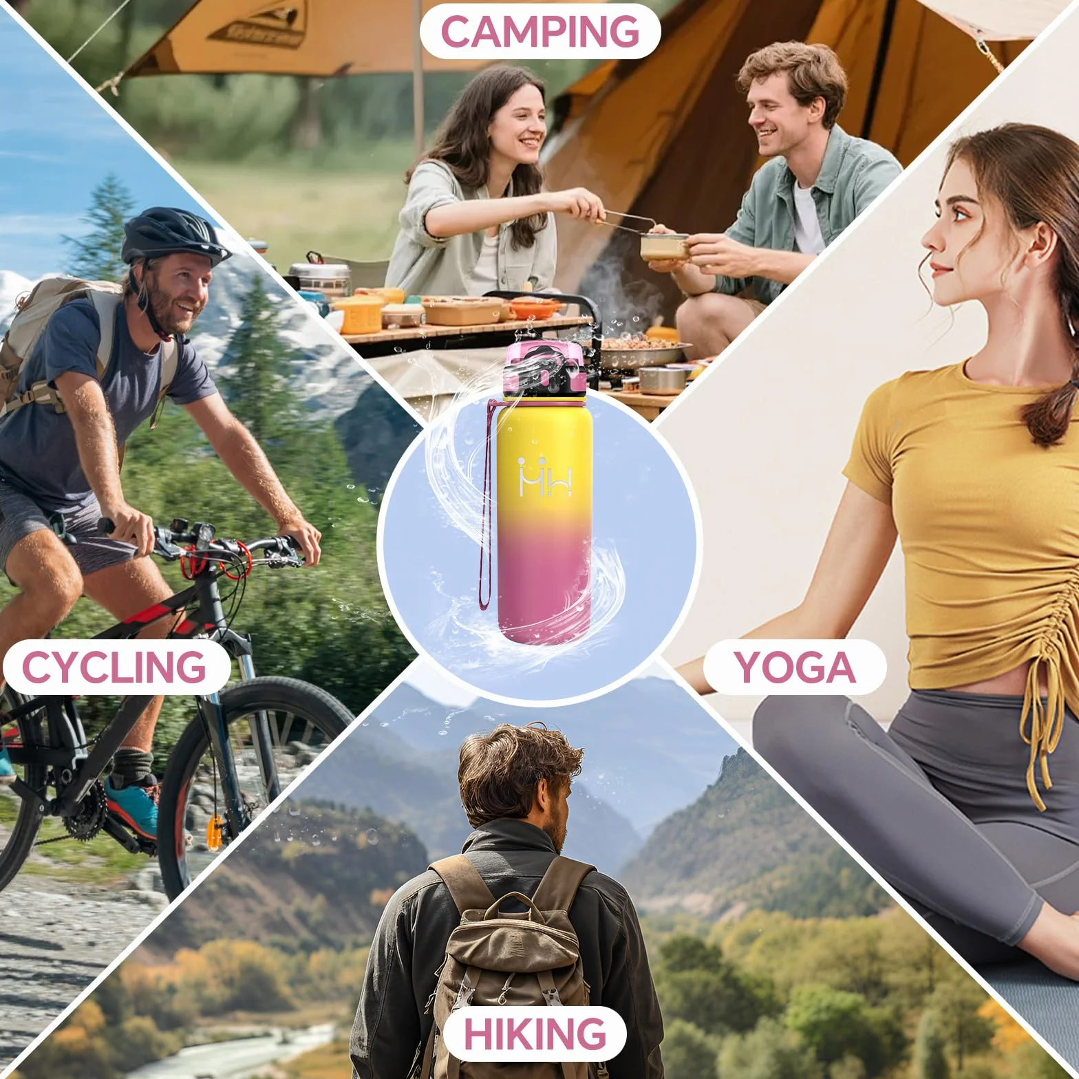 Borraccia Termica 750 ml Acciaio Inossidabile 18/8 Senza BPA con Cannuccia Senza Perdite per Campeggio Scuola Ufficio Viaggio